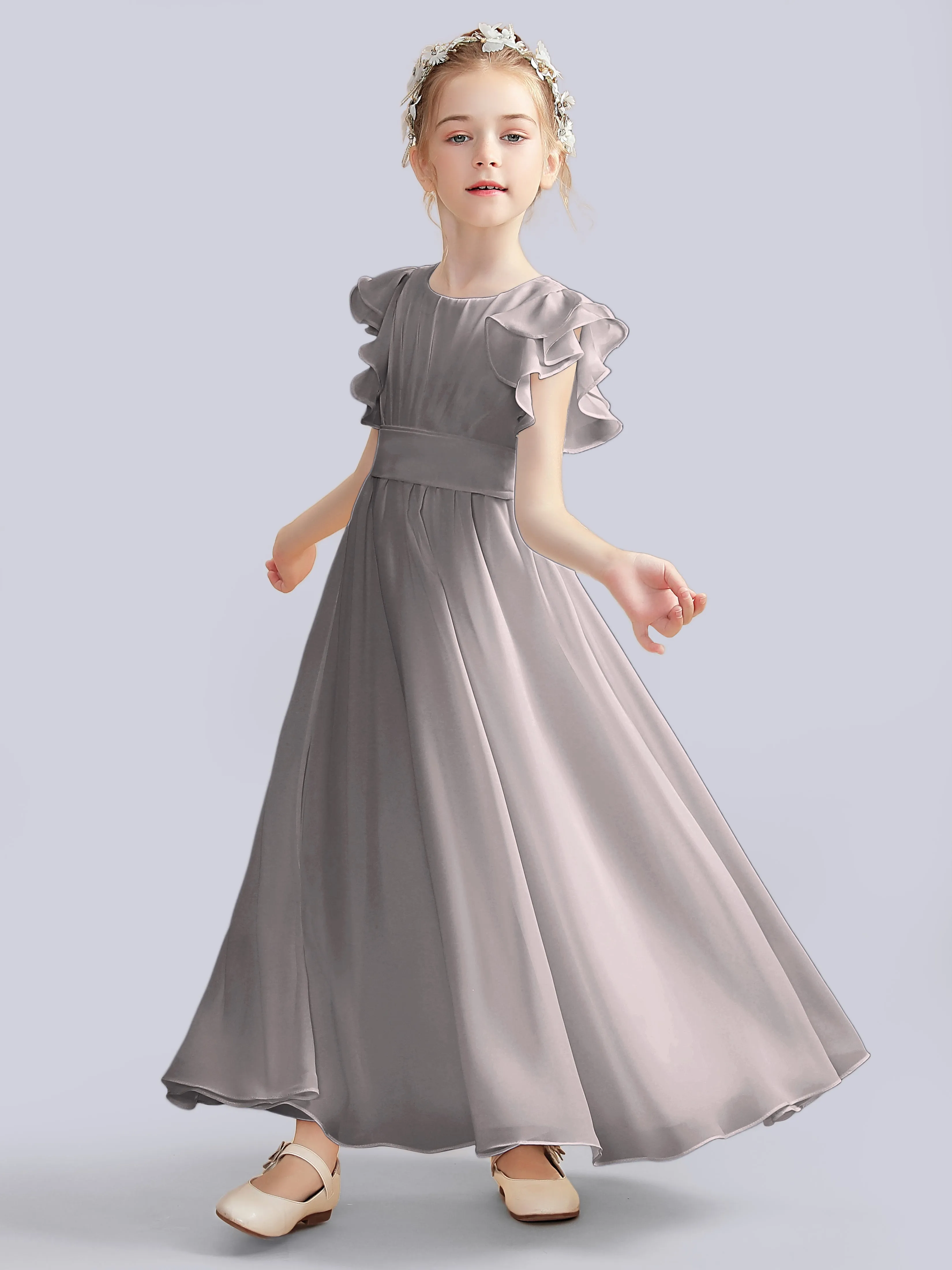 Flutter Crinkle Chiffon Junior Bridesmaid Dress