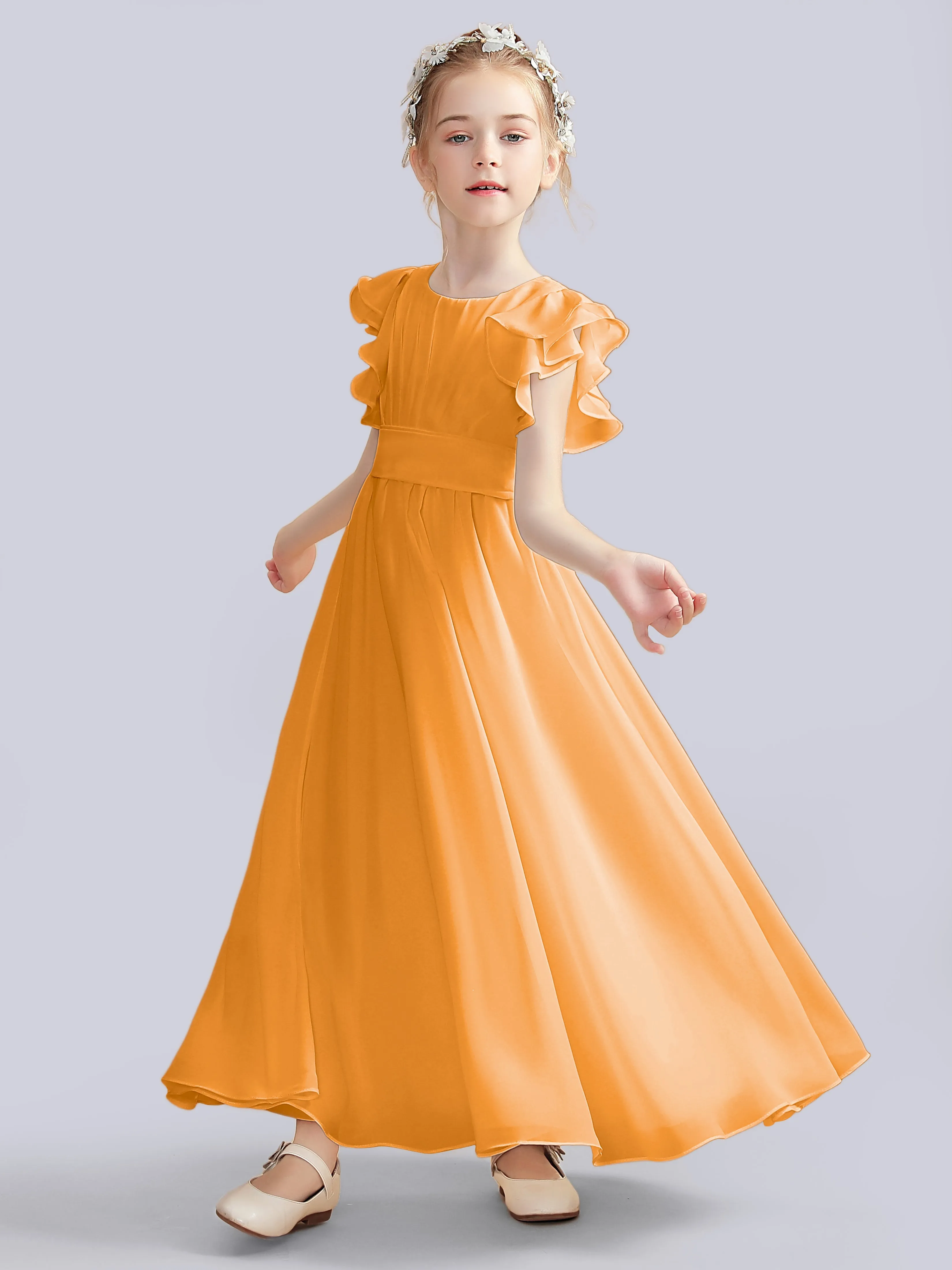 Flutter Crinkle Chiffon Junior Bridesmaid Dress