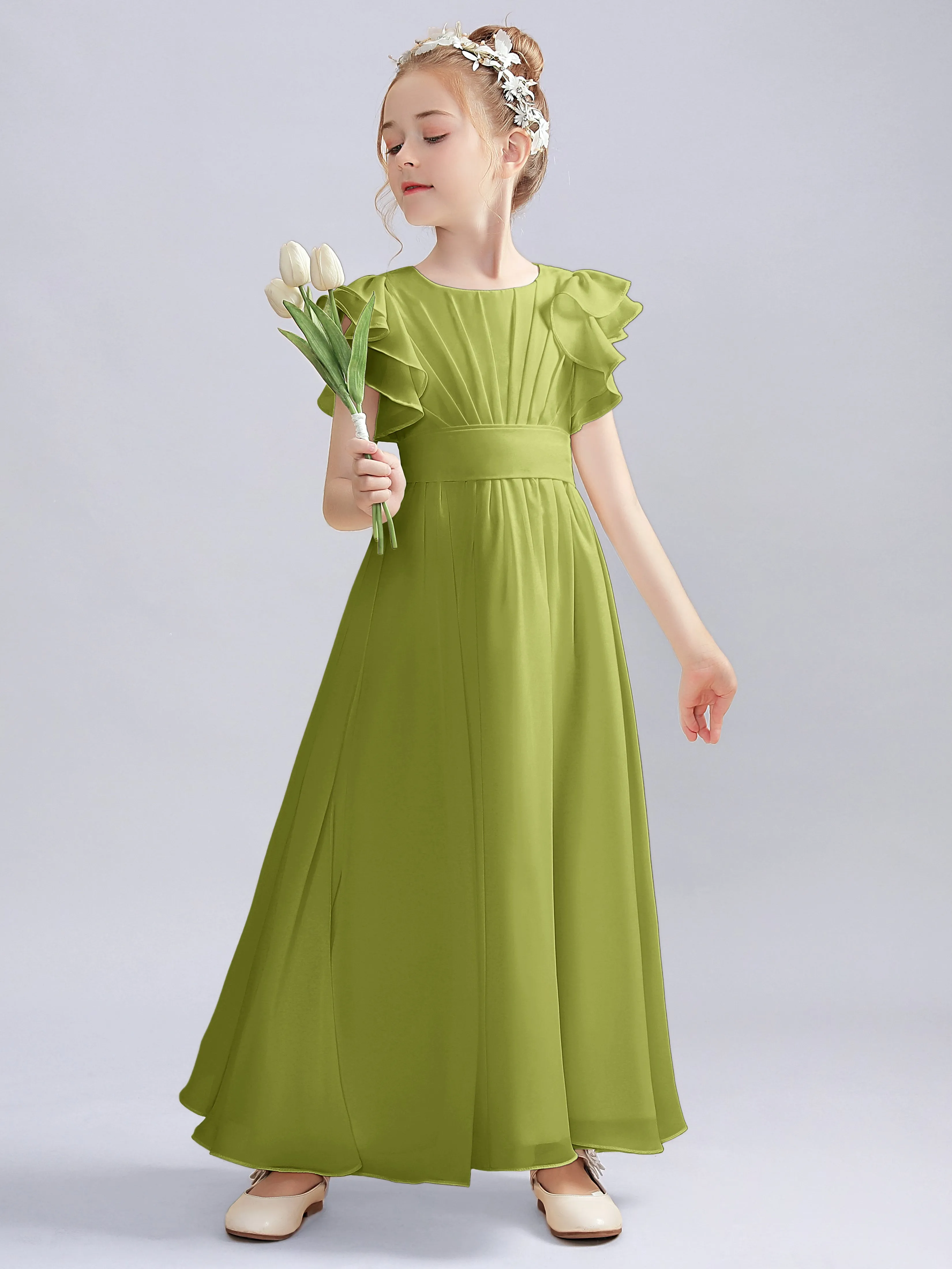 Flutter Crinkle Chiffon Junior Bridesmaid Dress