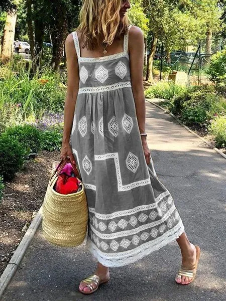 Flytonn-Black Friday Sale - Women Boho Holiday Graphic Linen Maxi Dress