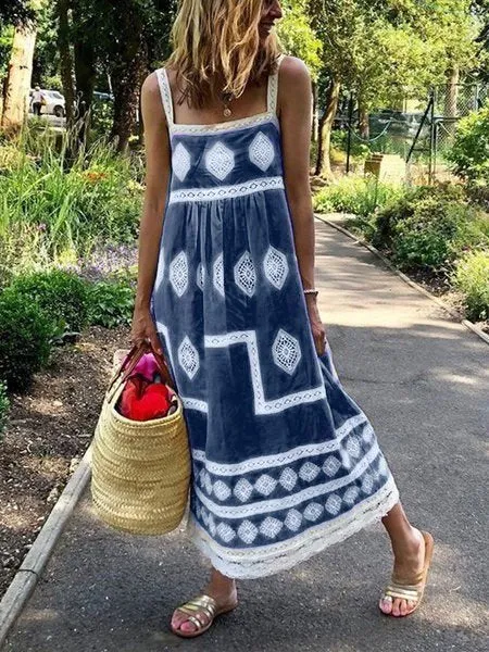 Flytonn-Black Friday Sale - Women Boho Holiday Graphic Linen Maxi Dress