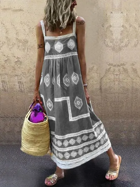 Flytonn-Black Friday Sale - Women Boho Holiday Graphic Linen Maxi Dress