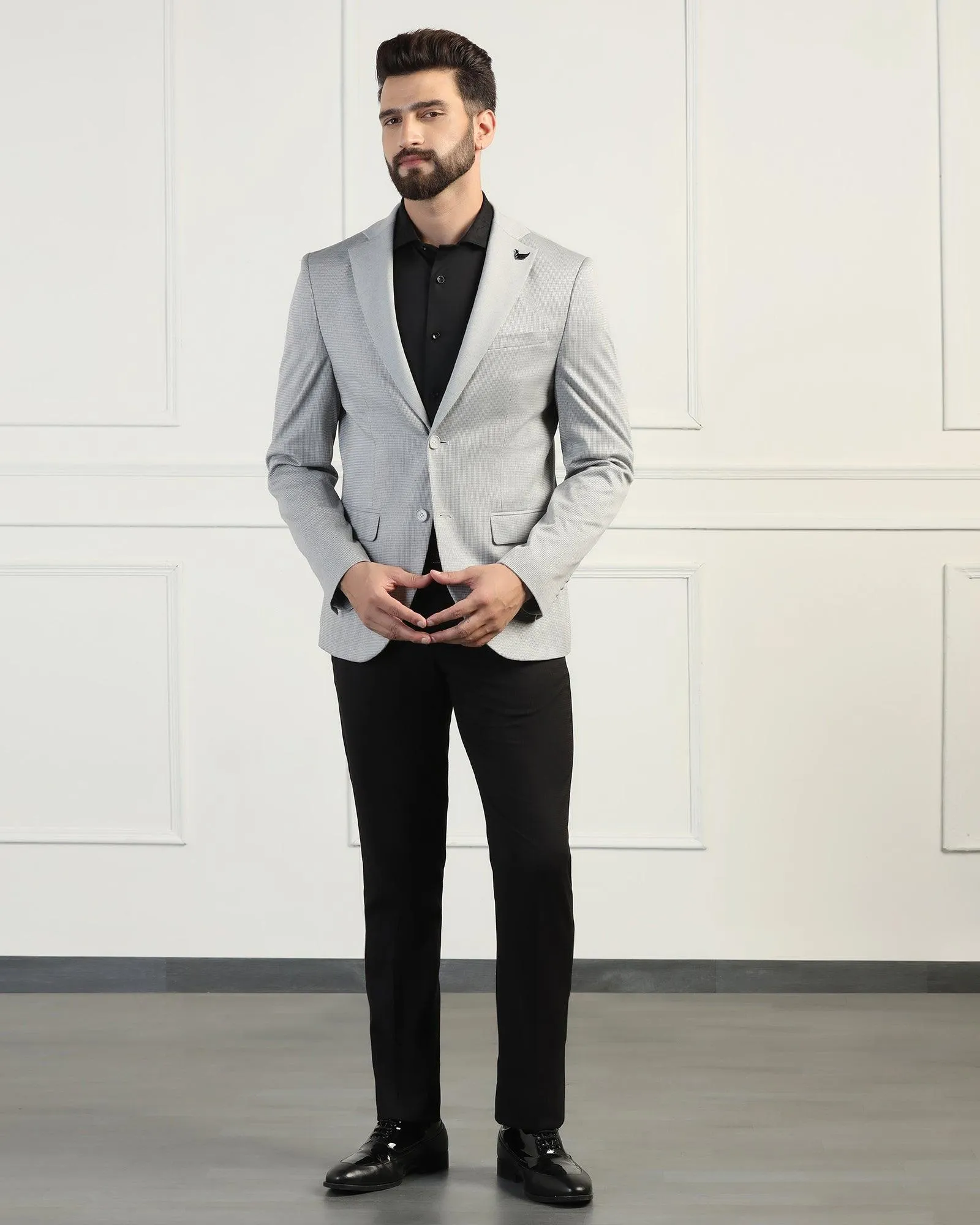 Formal Light Grey Textured Blazer - Thar