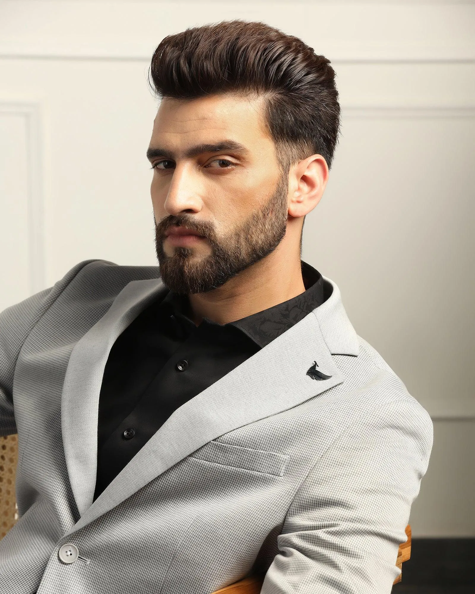 Formal Light Grey Textured Blazer - Thar