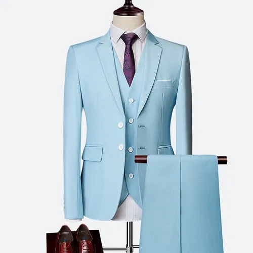 Formal Prom Business Slim Fit Suits Set Jacket, Pants & Vest