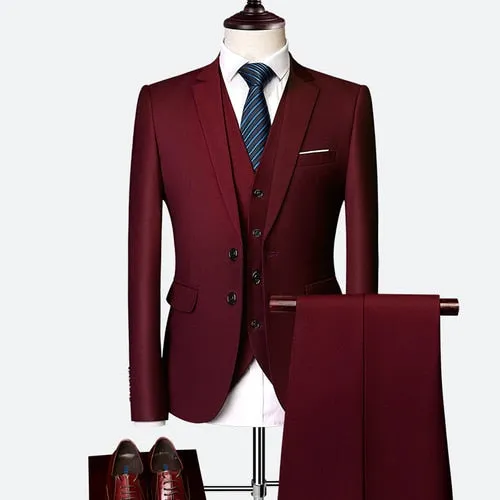 Formal Prom Business Slim Fit Suits Set Jacket, Pants & Vest