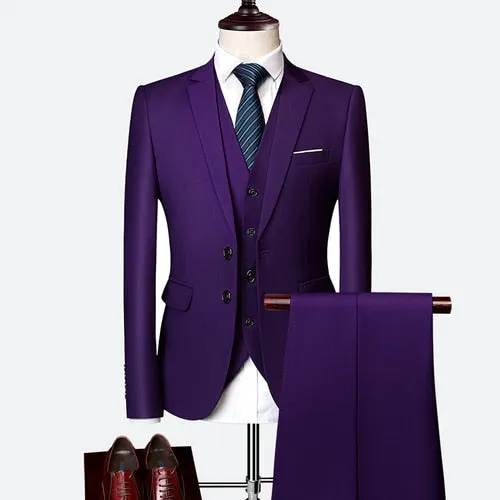 Formal Prom Business Slim Fit Suits Set Jacket, Pants & Vest