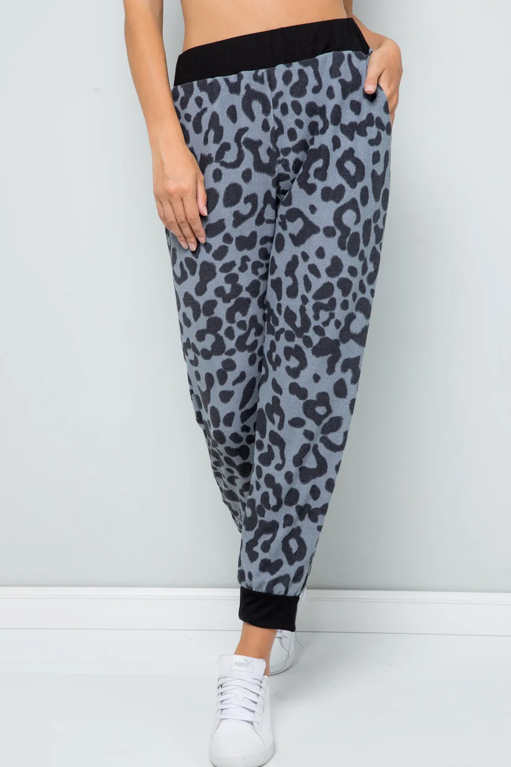 Full Size Leopard Contrast Sweatpants