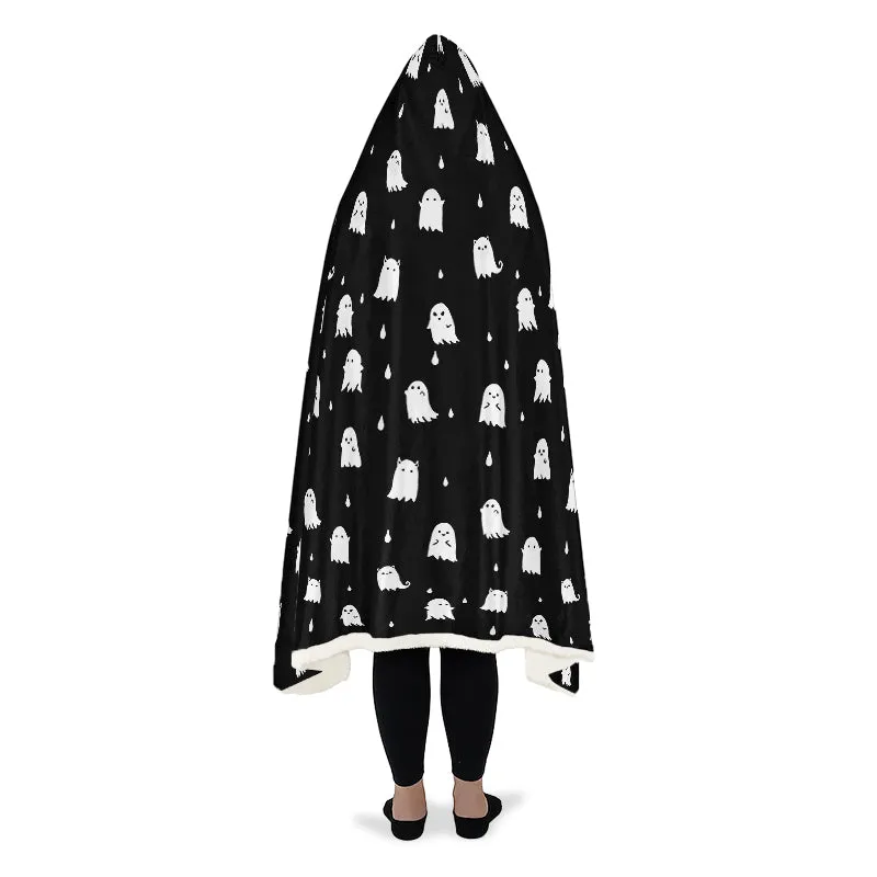 Ghost Party Hooded Blanket - Cozy and Warm Wrap-around Blanket with Vegan Fur Lining and Hood