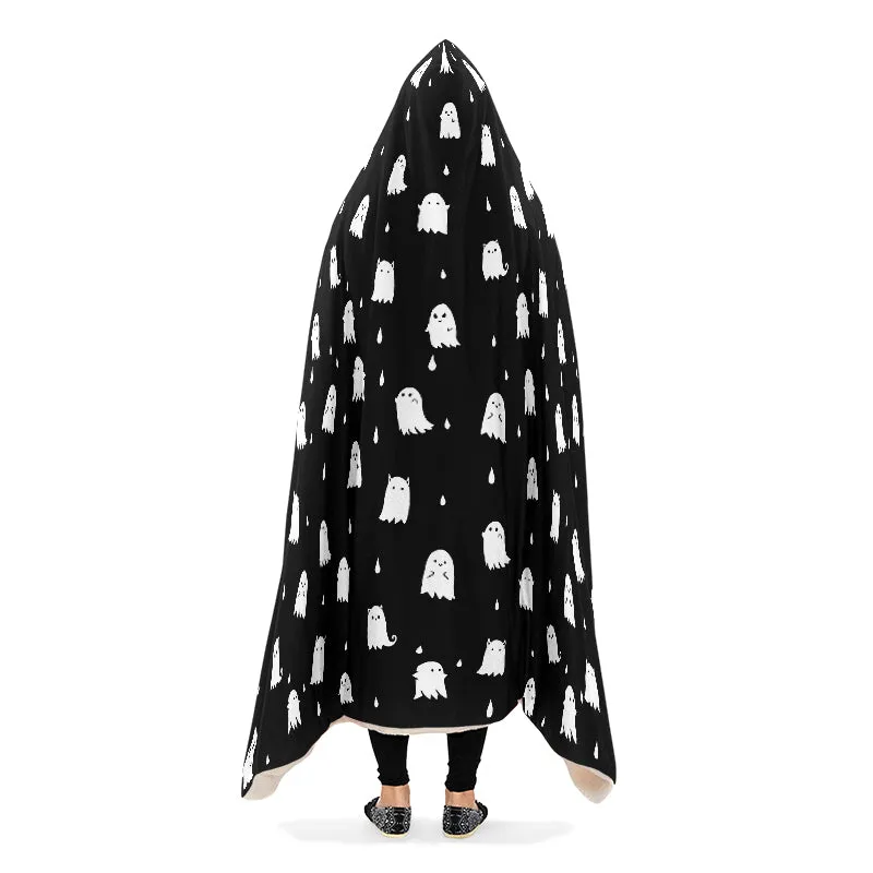 Ghost Party Hooded Blanket - Cozy and Warm Wrap-around Blanket with Vegan Fur Lining and Hood