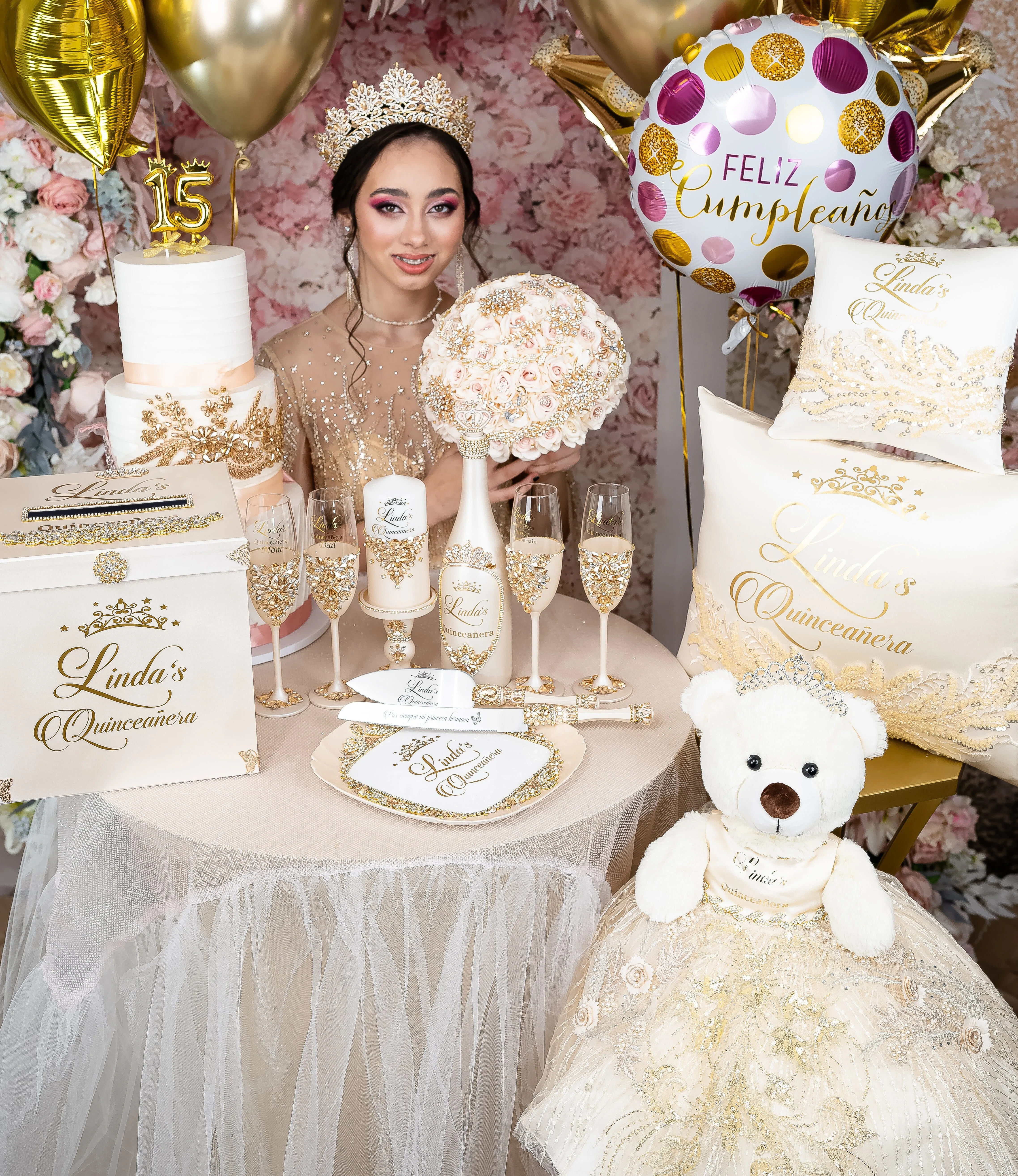 Gold quinceanera dress hanger