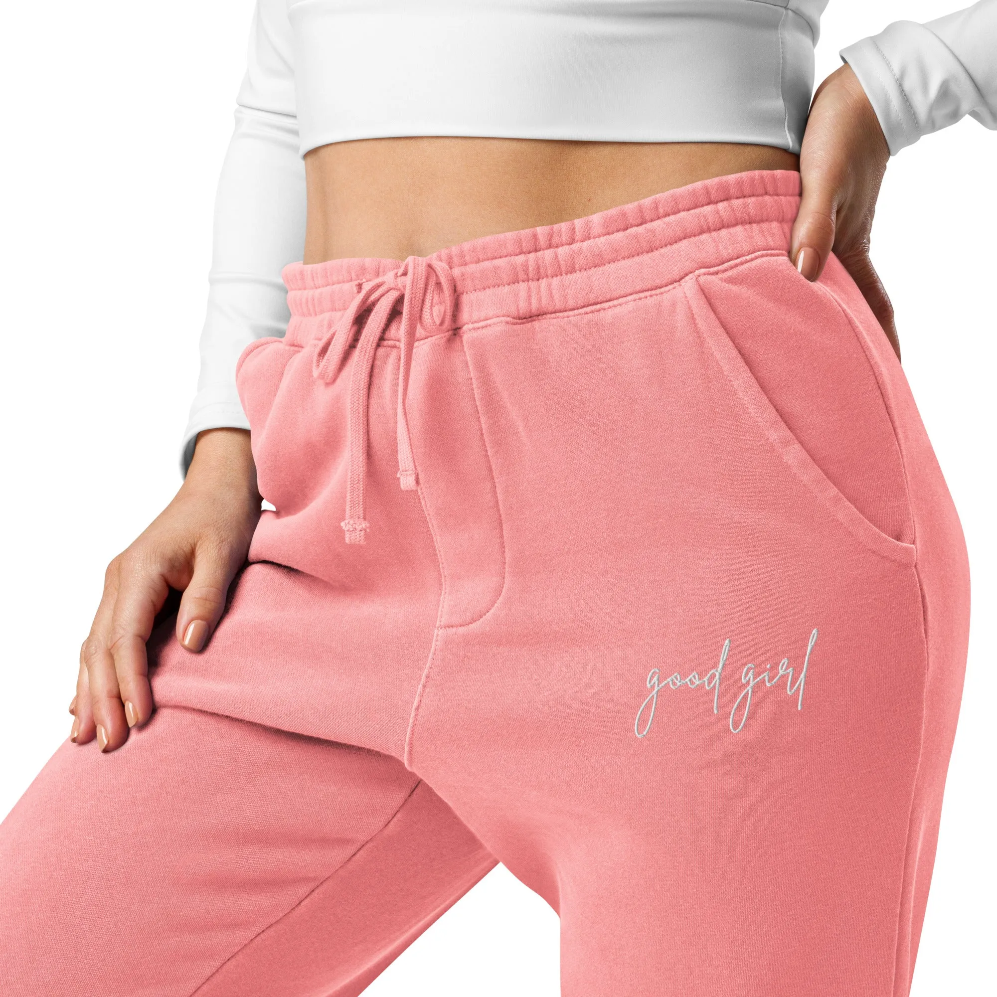 good girl embroidered joggers