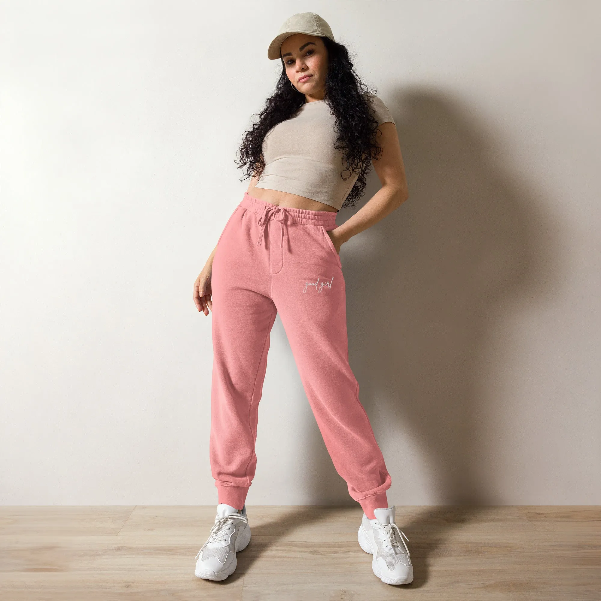 good girl embroidered joggers