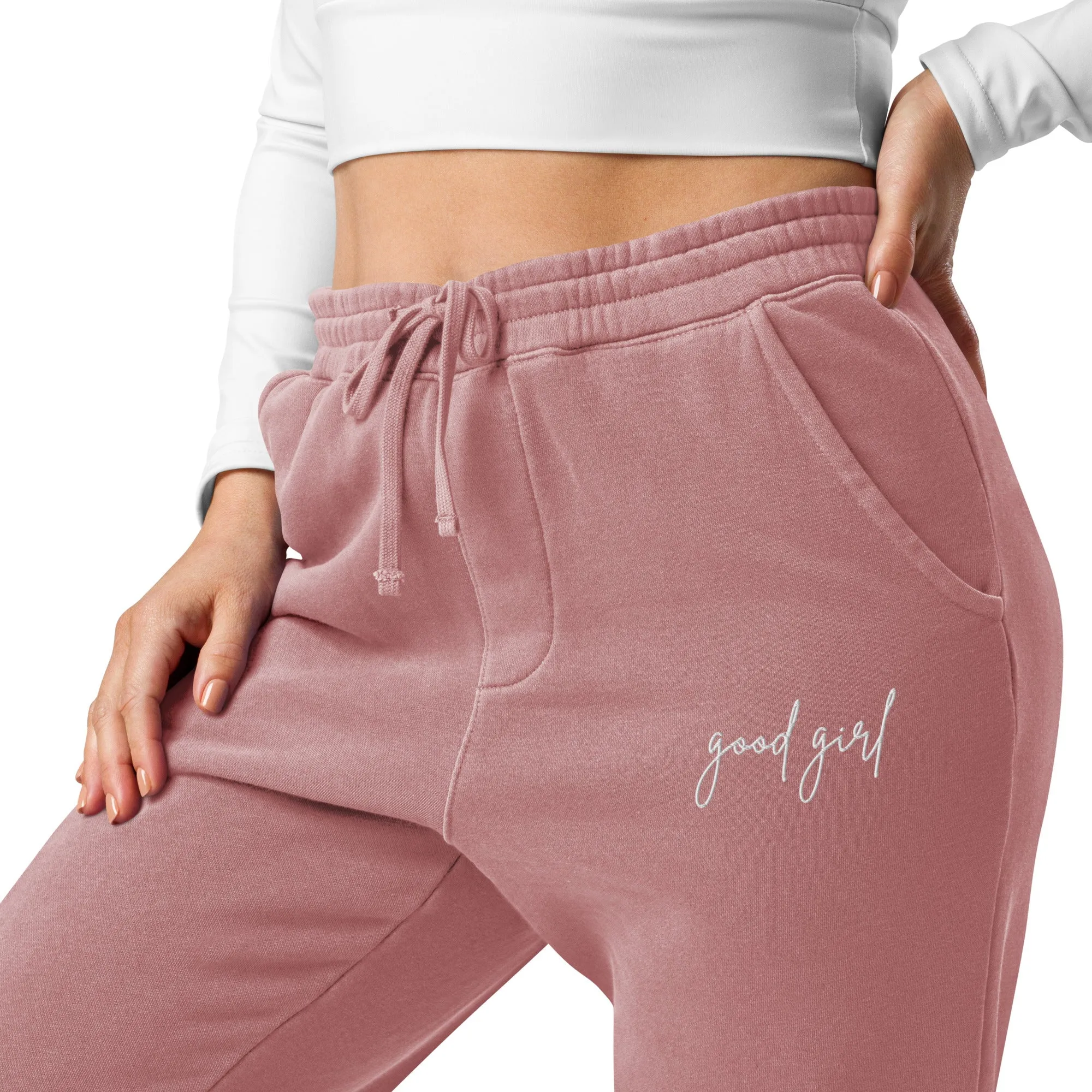 good girl embroidered joggers