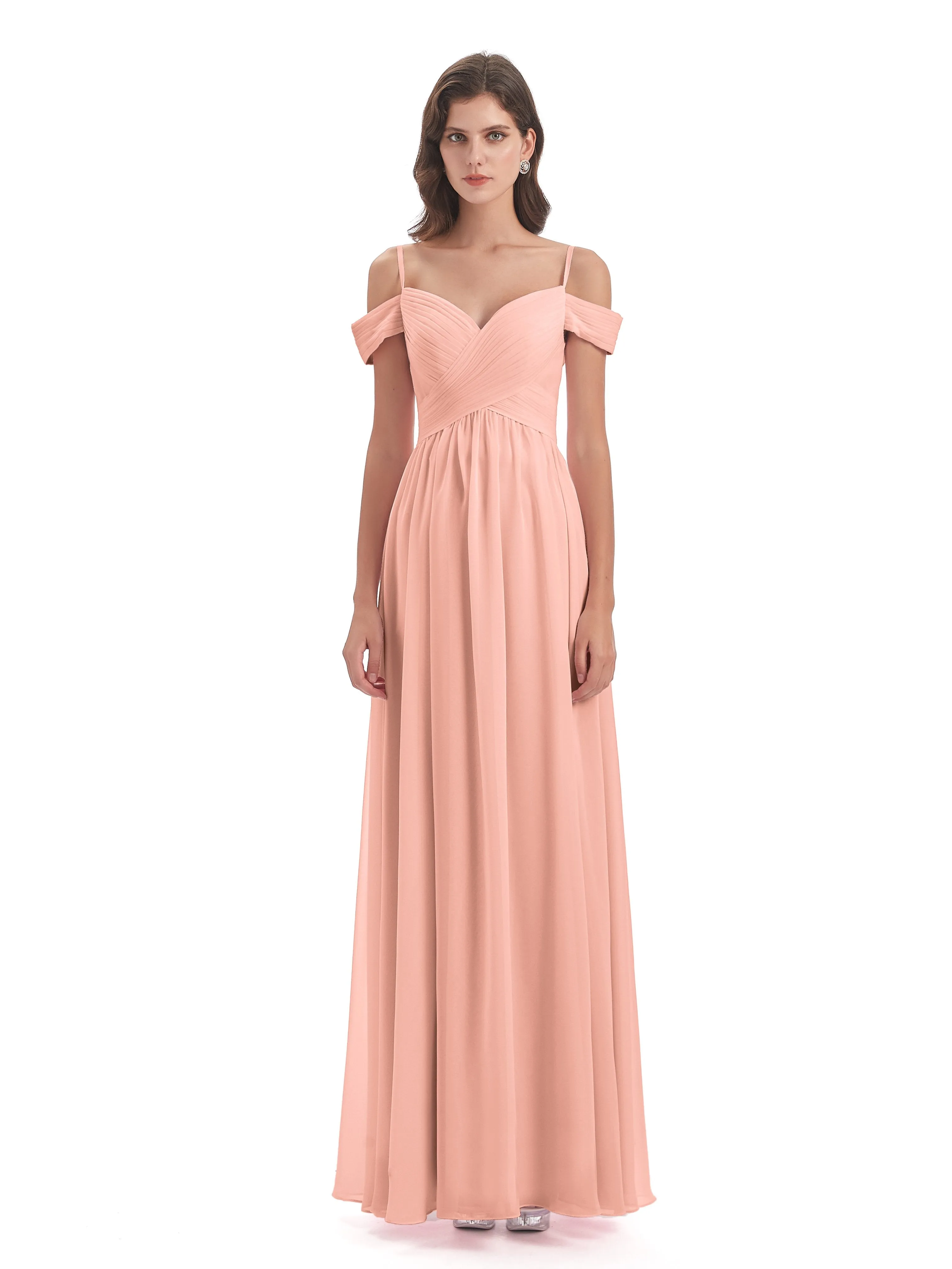 Gorgeous Chiffon Off The Shoulder Long Bridesmaid Dresses