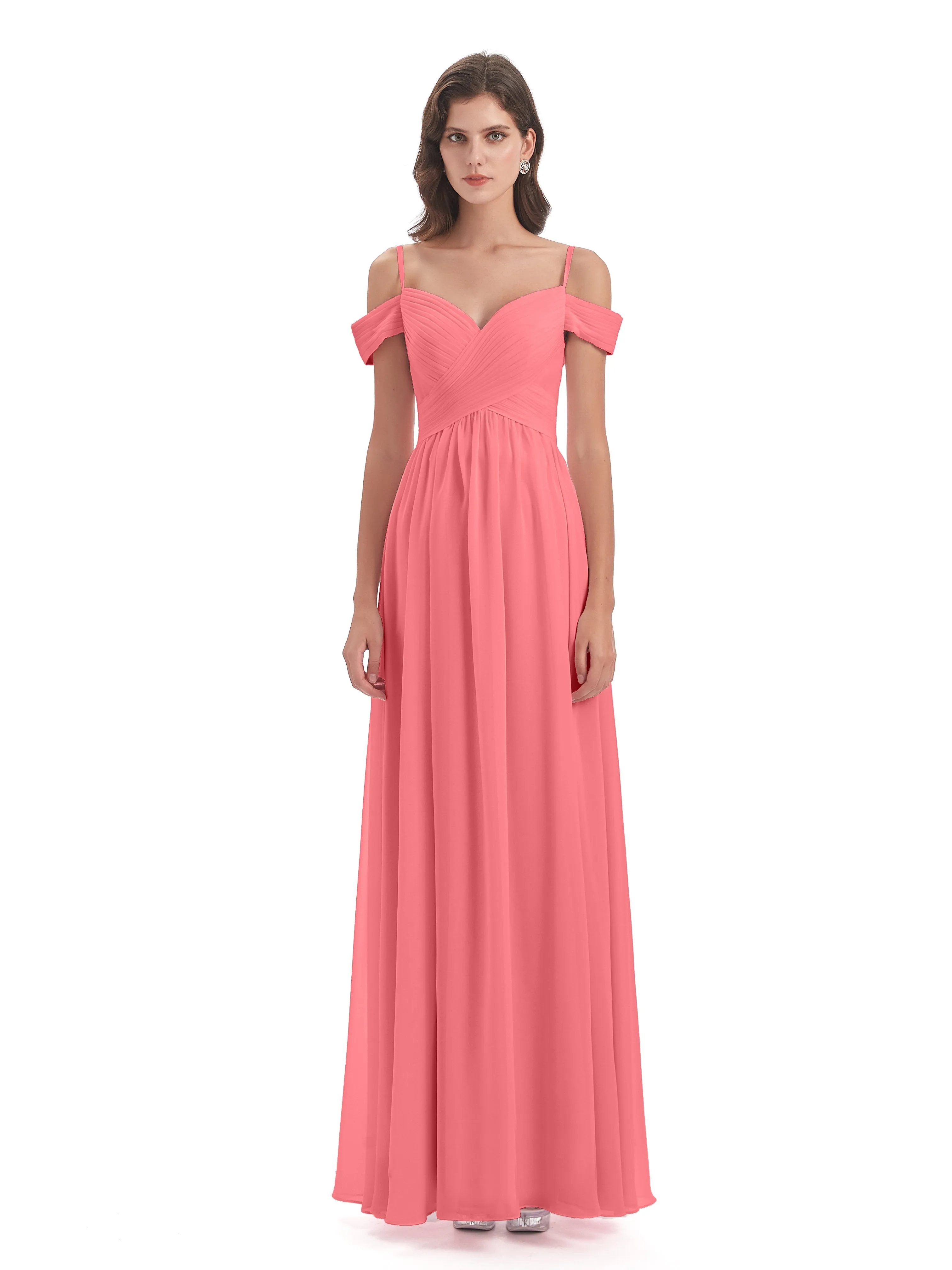 Gorgeous Chiffon Off The Shoulder Long Bridesmaid Dresses