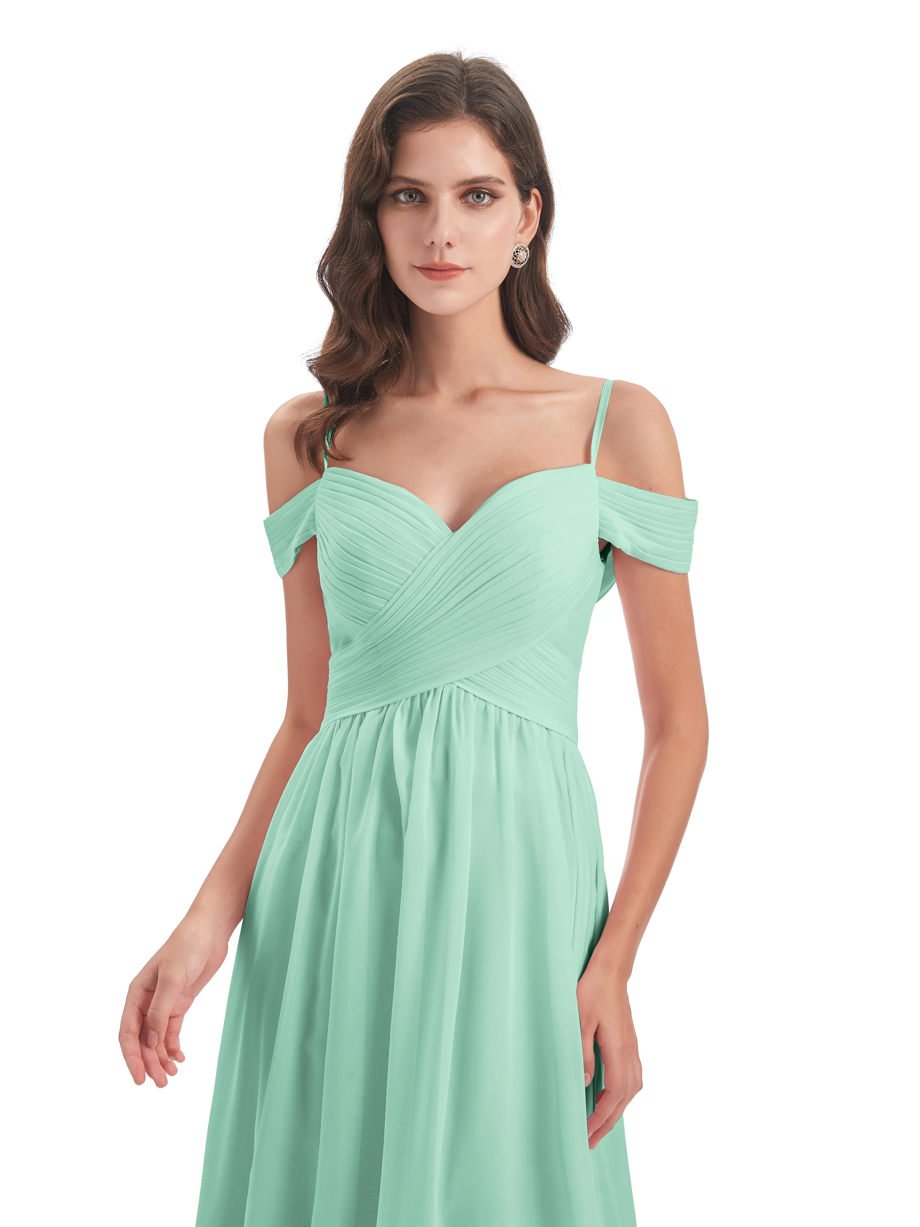 Gorgeous Chiffon Off The Shoulder Long Bridesmaid Dresses