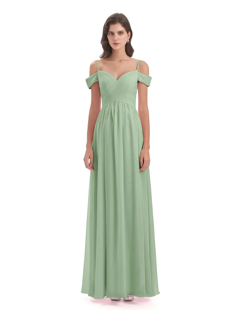 Gorgeous Chiffon Off The Shoulder Long Bridesmaid Dresses