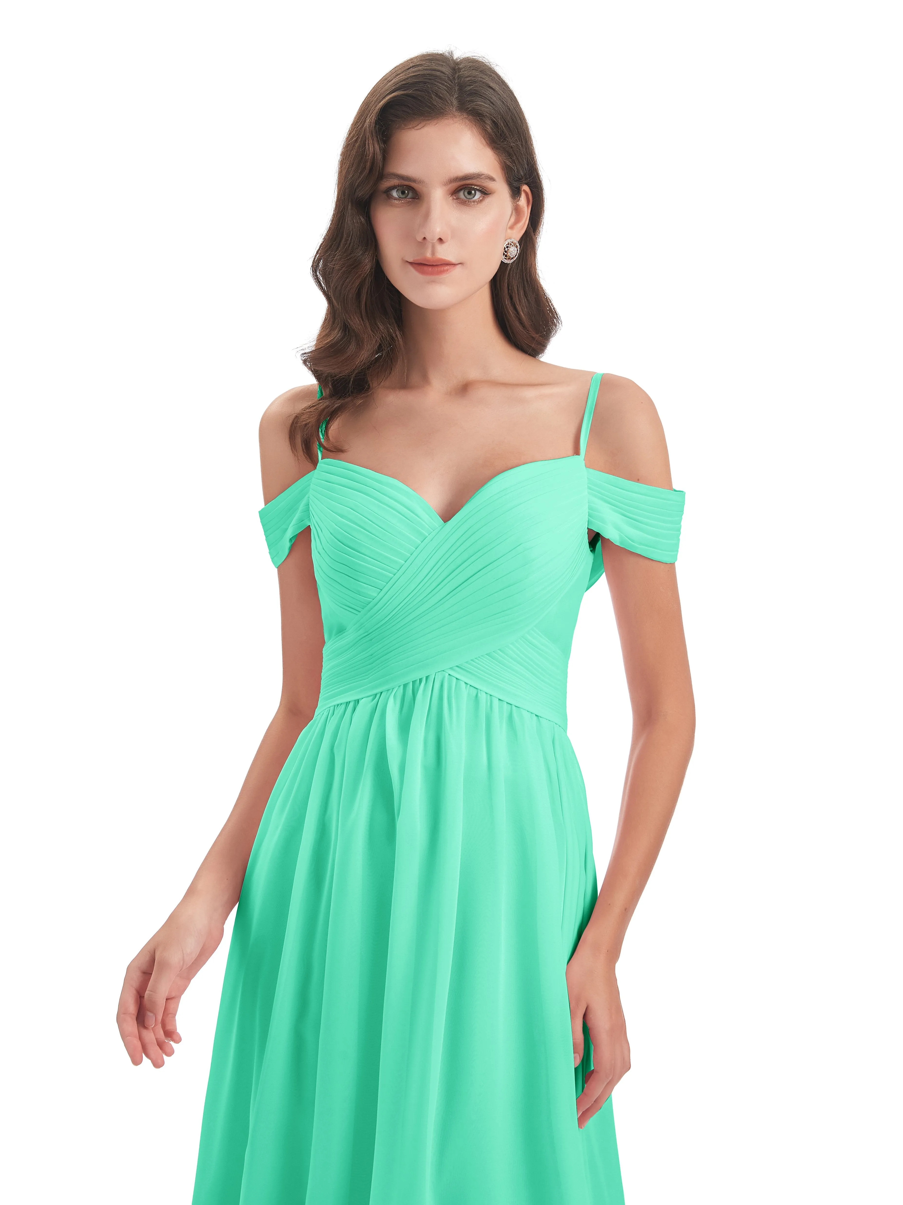 Gorgeous Chiffon Off The Shoulder Long Bridesmaid Dresses