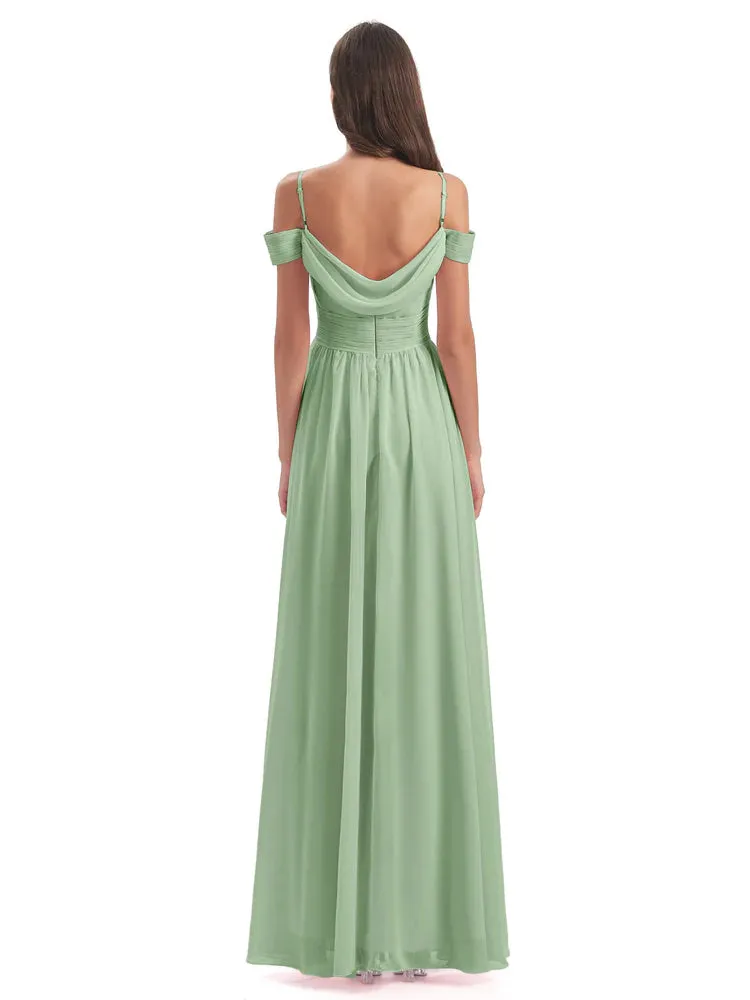 Gorgeous Chiffon Off The Shoulder Long Bridesmaid Dresses