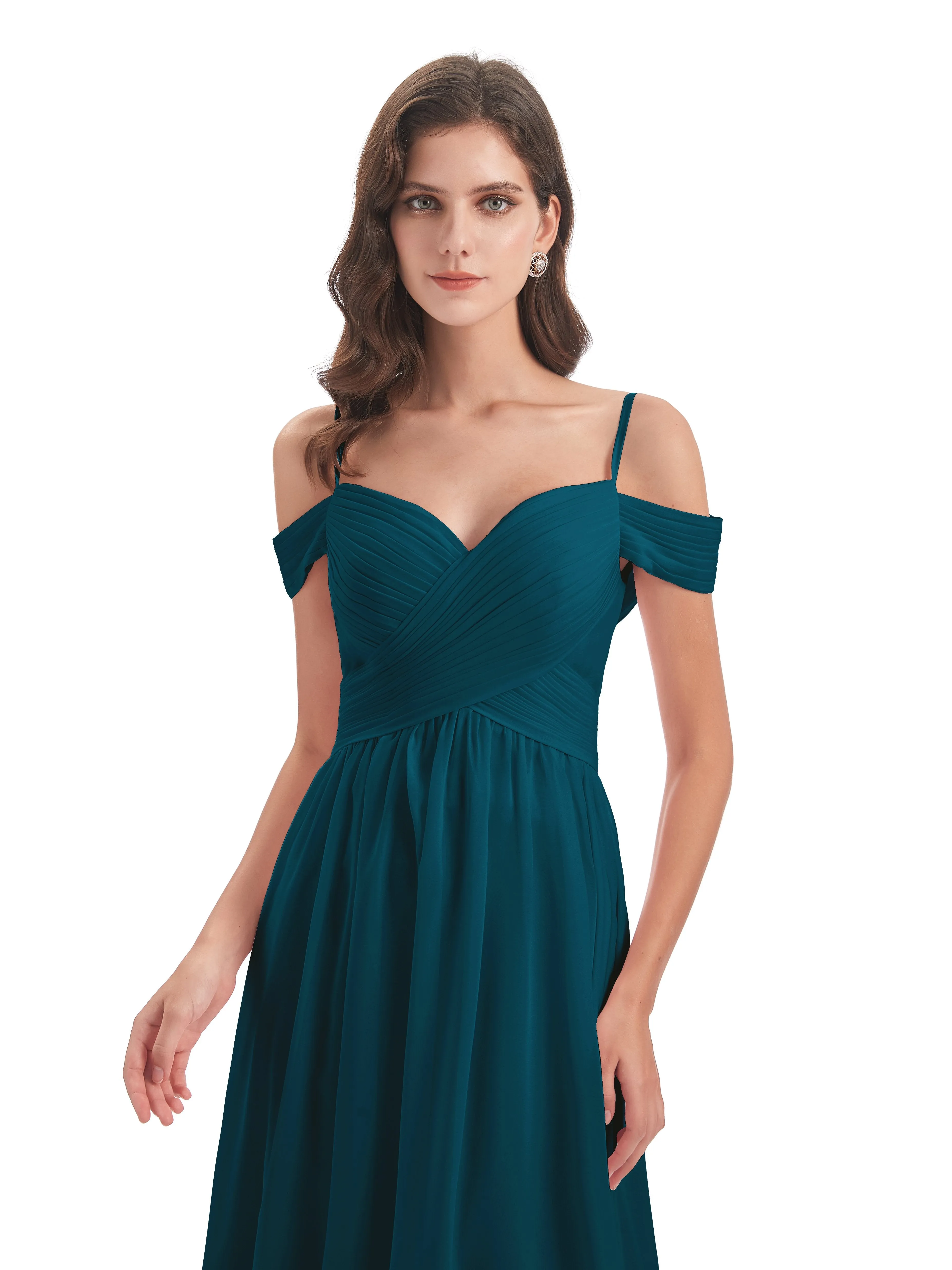 Gorgeous Chiffon Off The Shoulder Long Bridesmaid Dresses