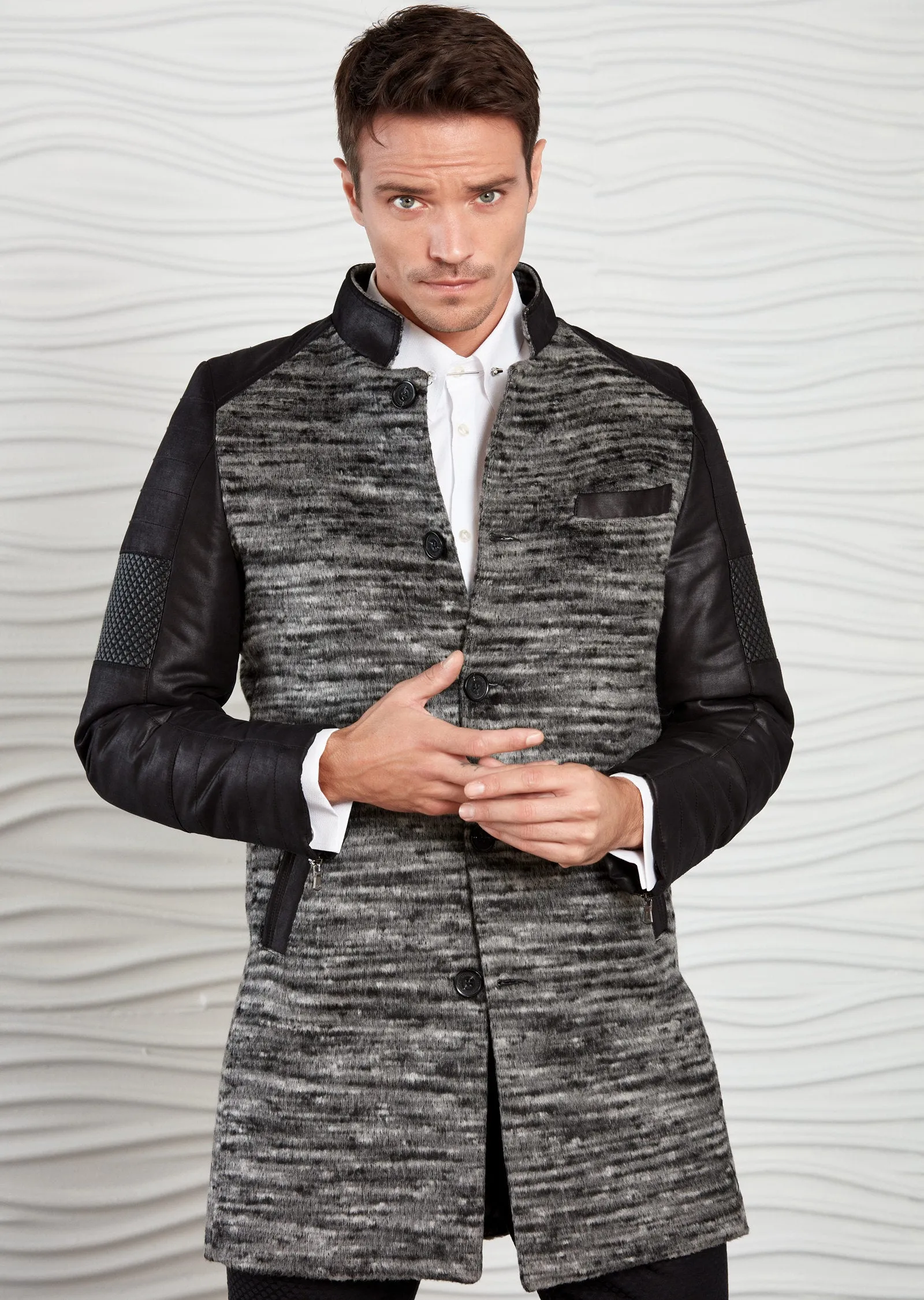 Gray with Black Sleeve Quilted Coat