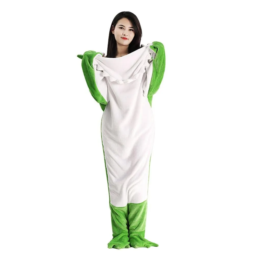 Green Dinosaur Animal Sleeping Bag Loose Onesies Pajamas Adult Super Soft Fleece Hoodie