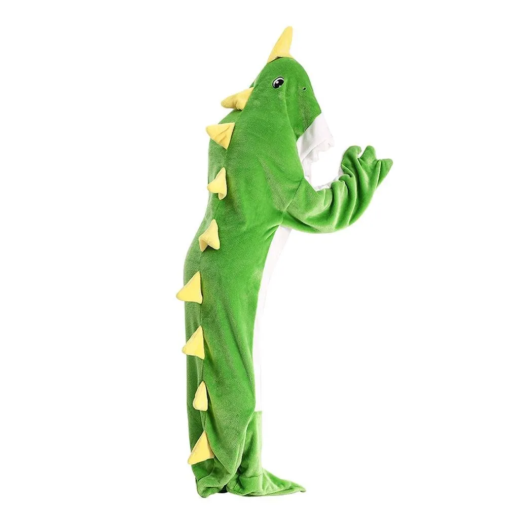 Green Dinosaur Animal Sleeping Bag Loose Onesies Pajamas Adult Super Soft Fleece Hoodie