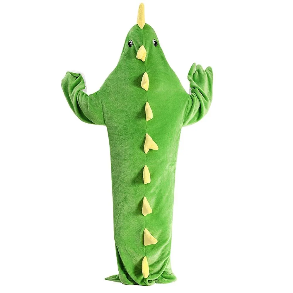 Green Dinosaur Animal Sleeping Bag Loose Onesies Pajamas Adult Super Soft Fleece Hoodie