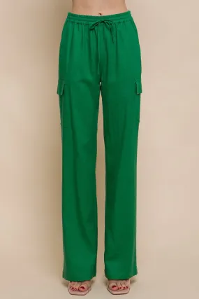 Green Linen Straight Leg Cargo Pants