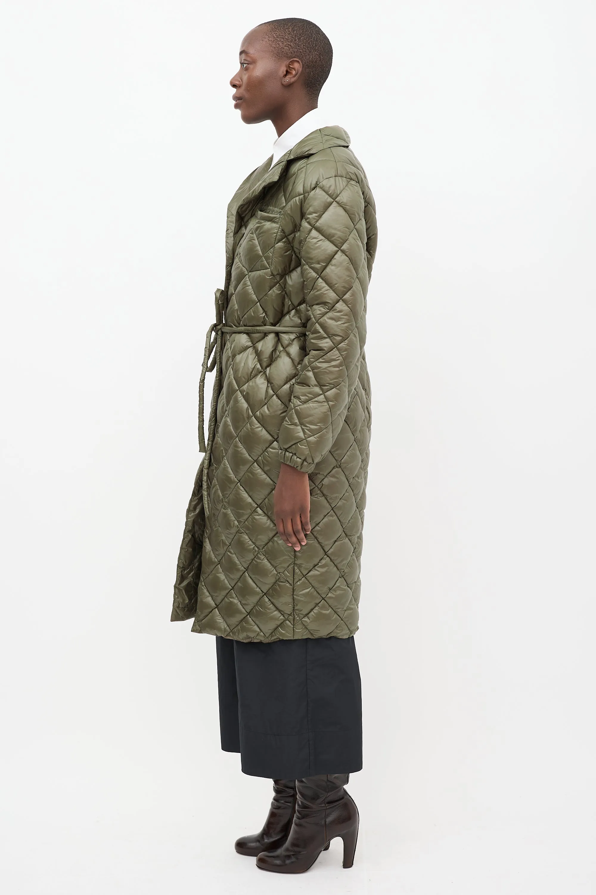 Green Quilted Nylon Curve Coat