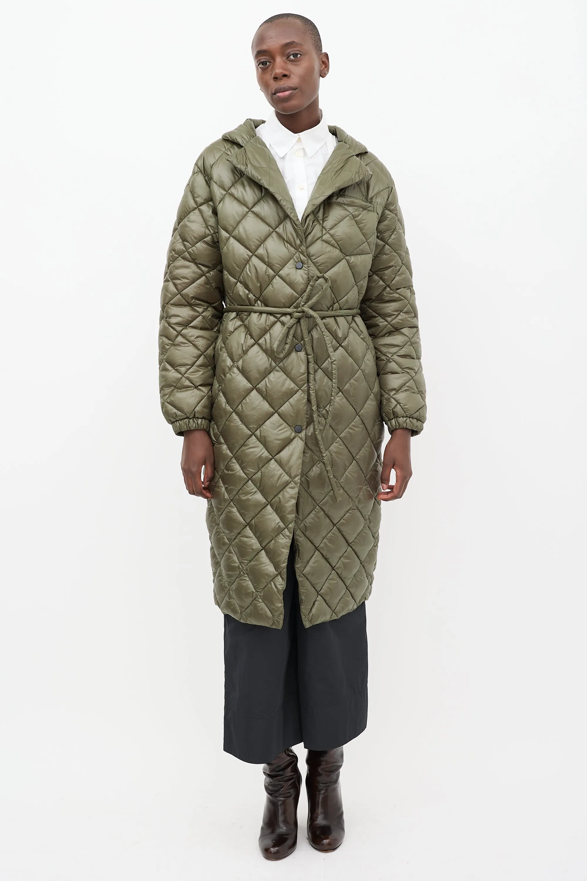 Green Quilted Nylon Curve Coat