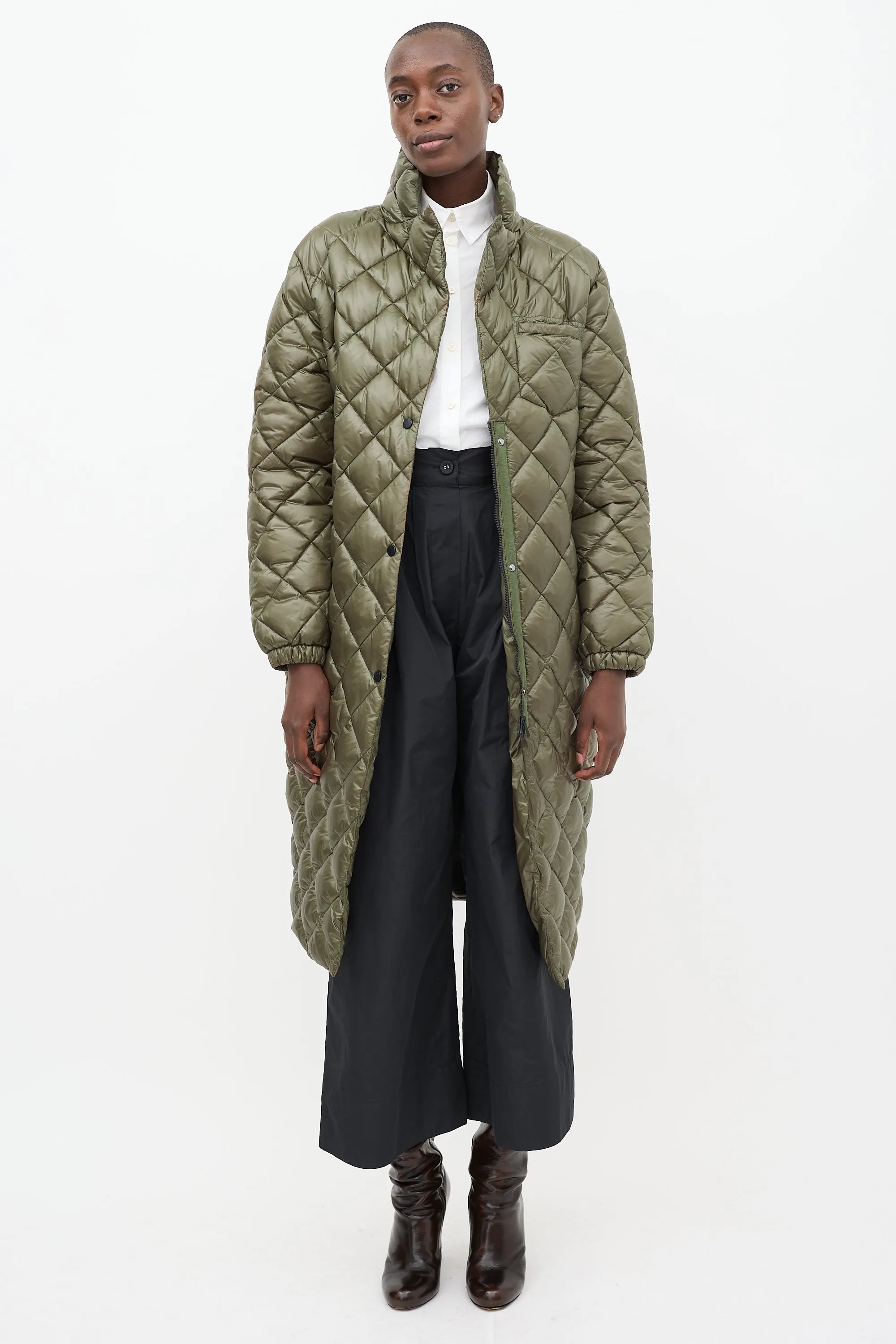 Green Quilted Nylon Curve Coat