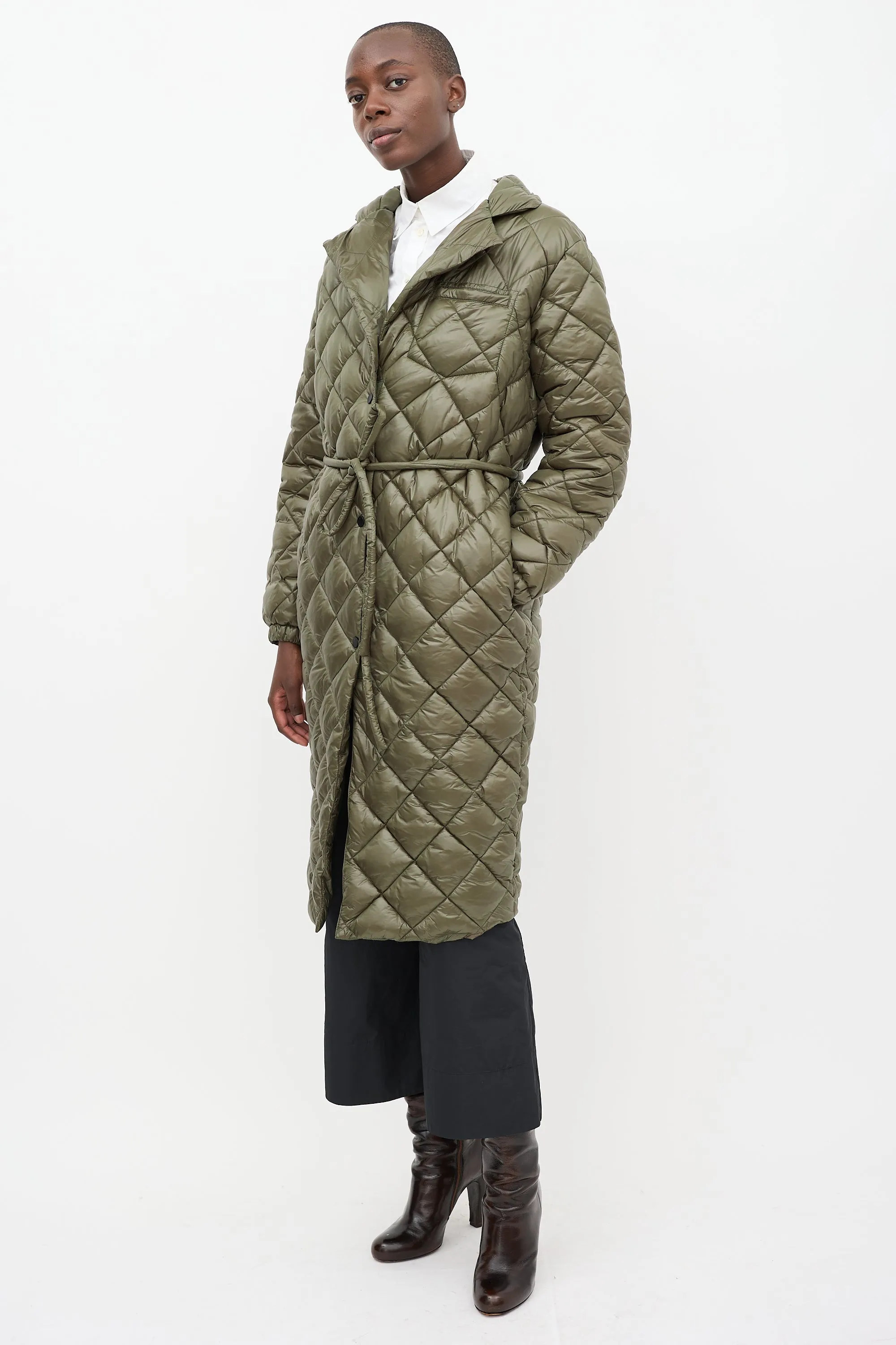 Green Quilted Nylon Curve Coat