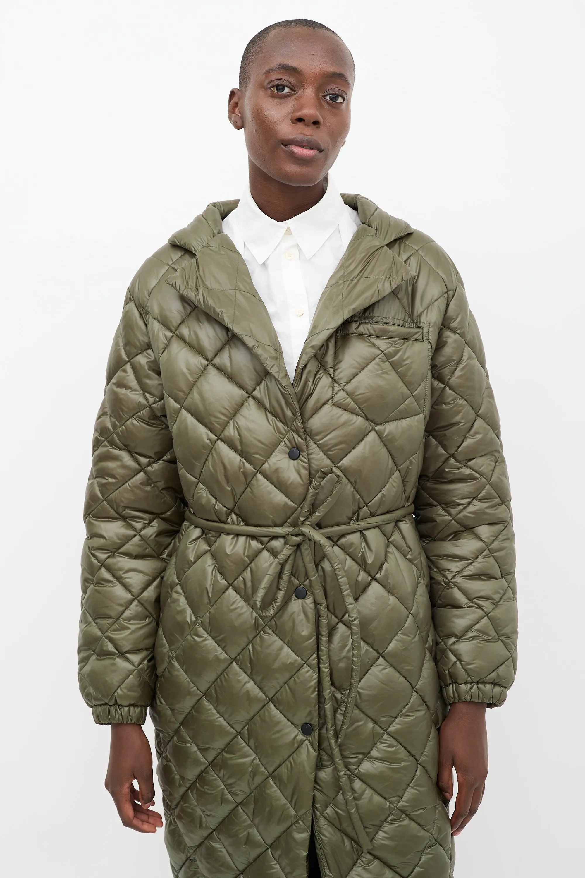 Green Quilted Nylon Curve Coat