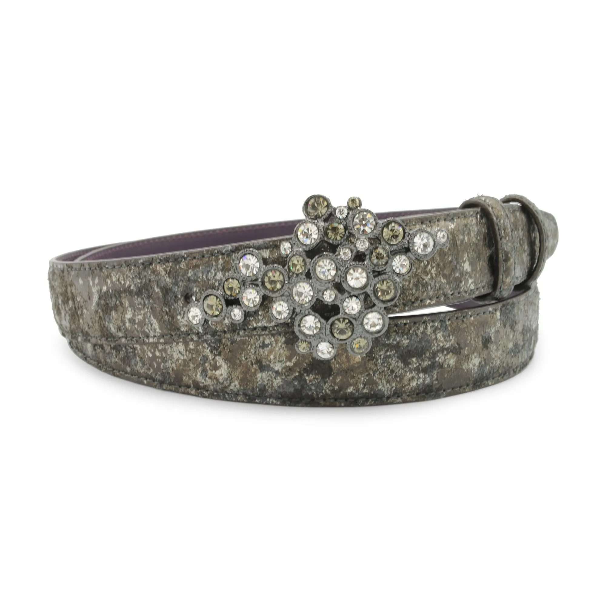 Gunmetal Metallic Splash Narrow Bubble Crystal Belt