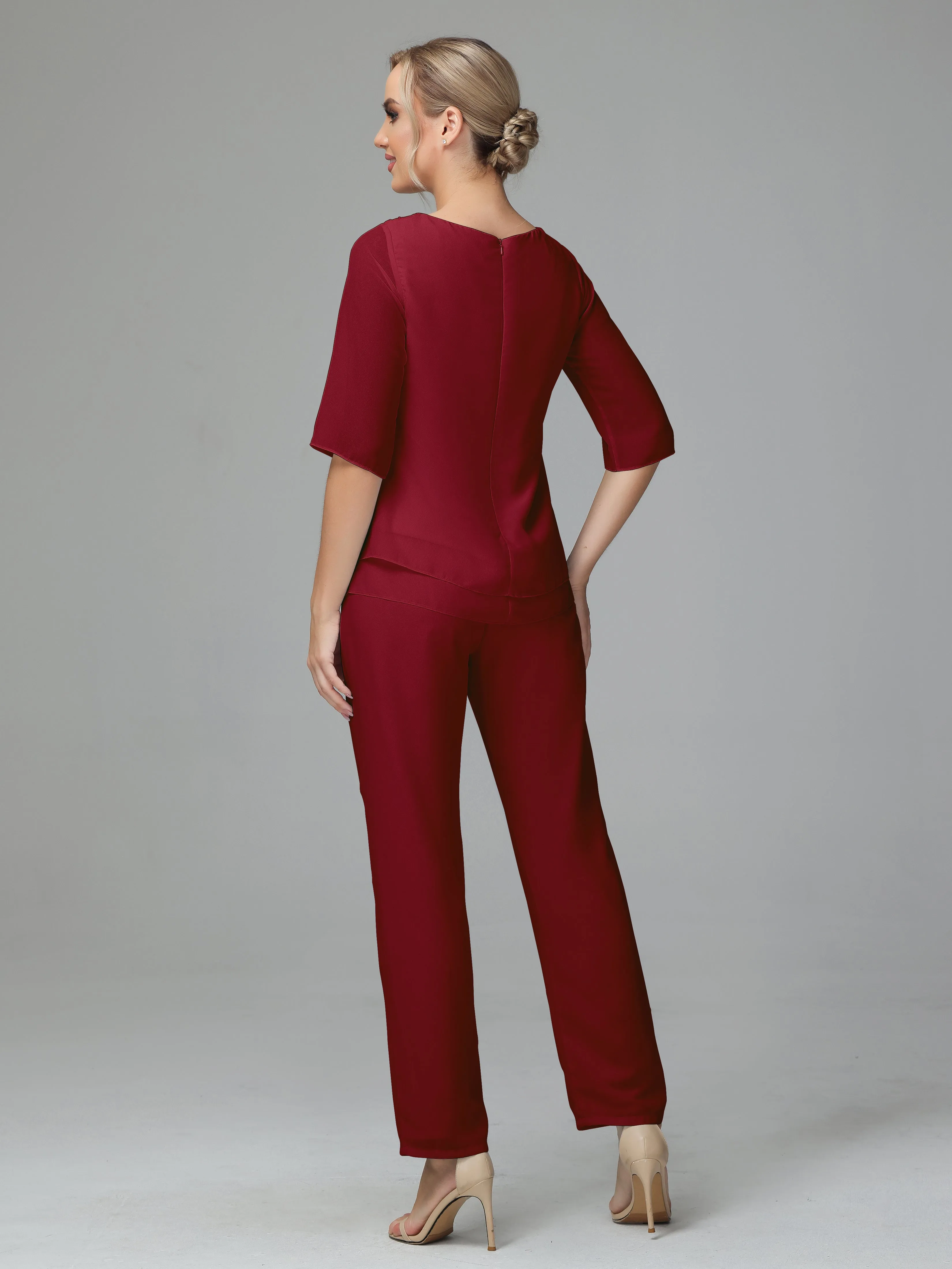 Half Sleeves 2 Pieces Mother Of The Bride Dress Pants Suits