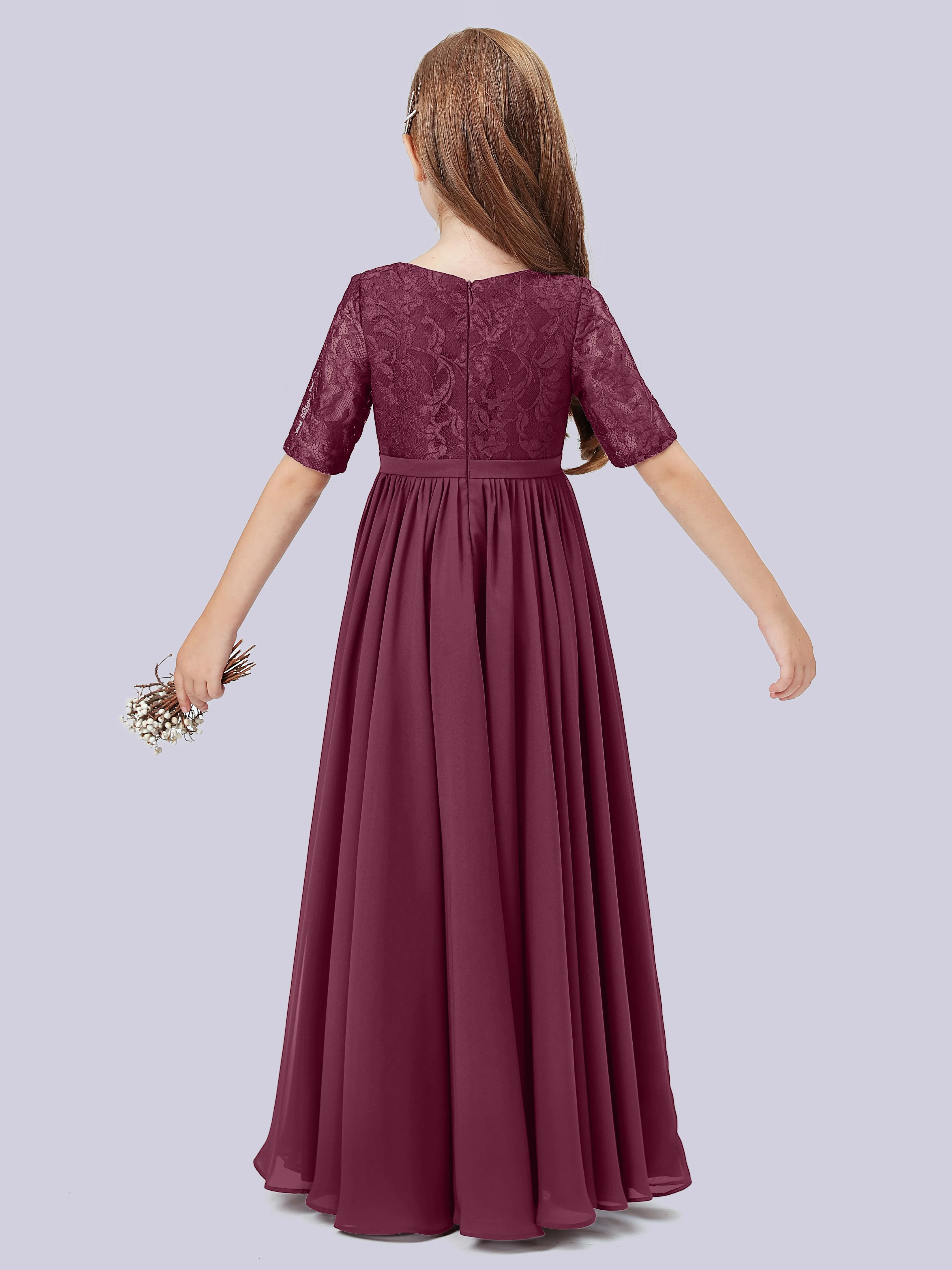 Half Sleeves Lace Junior Bridesmaid Dress