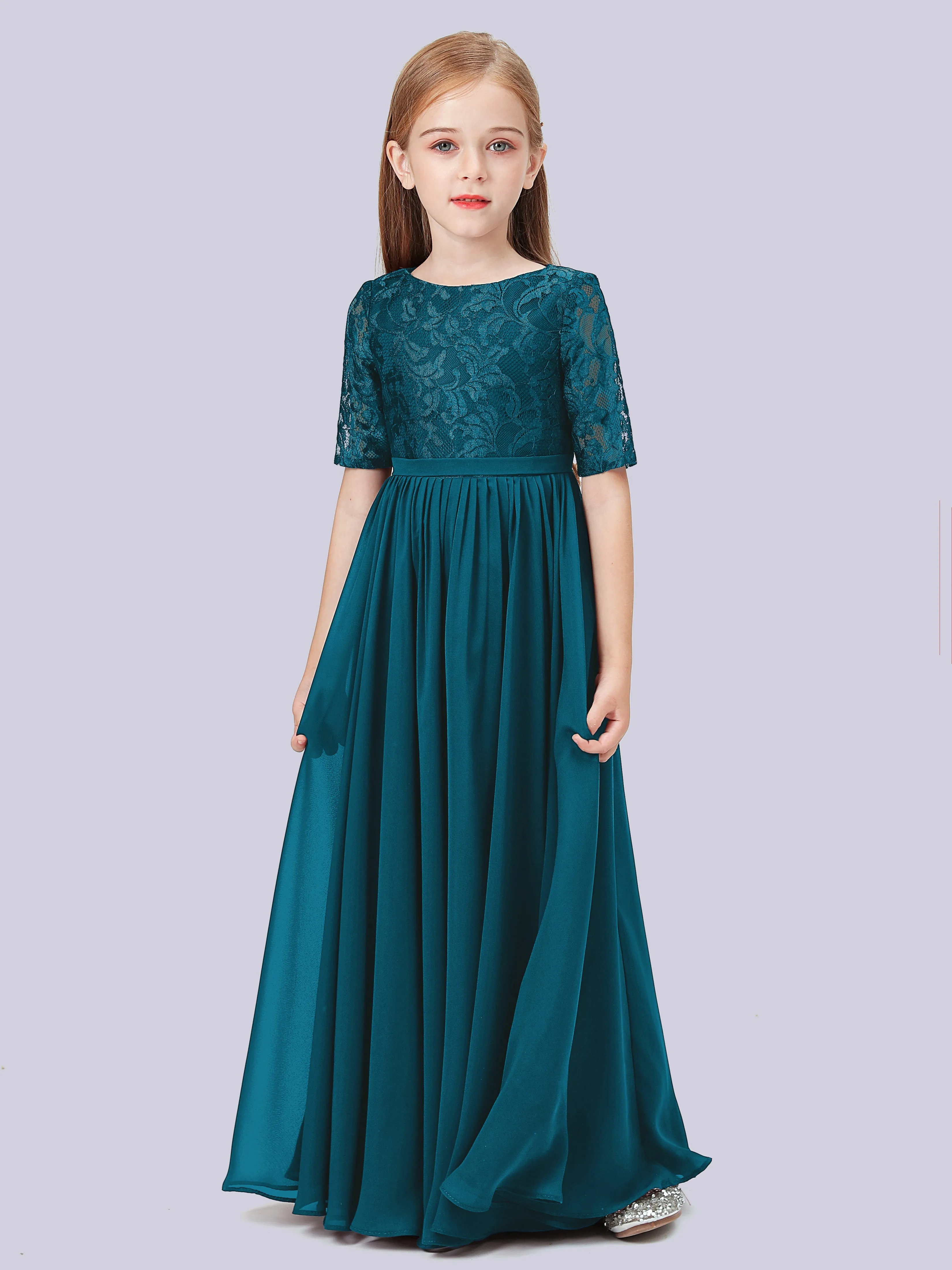 Half Sleeves Lace Junior Bridesmaid Dress