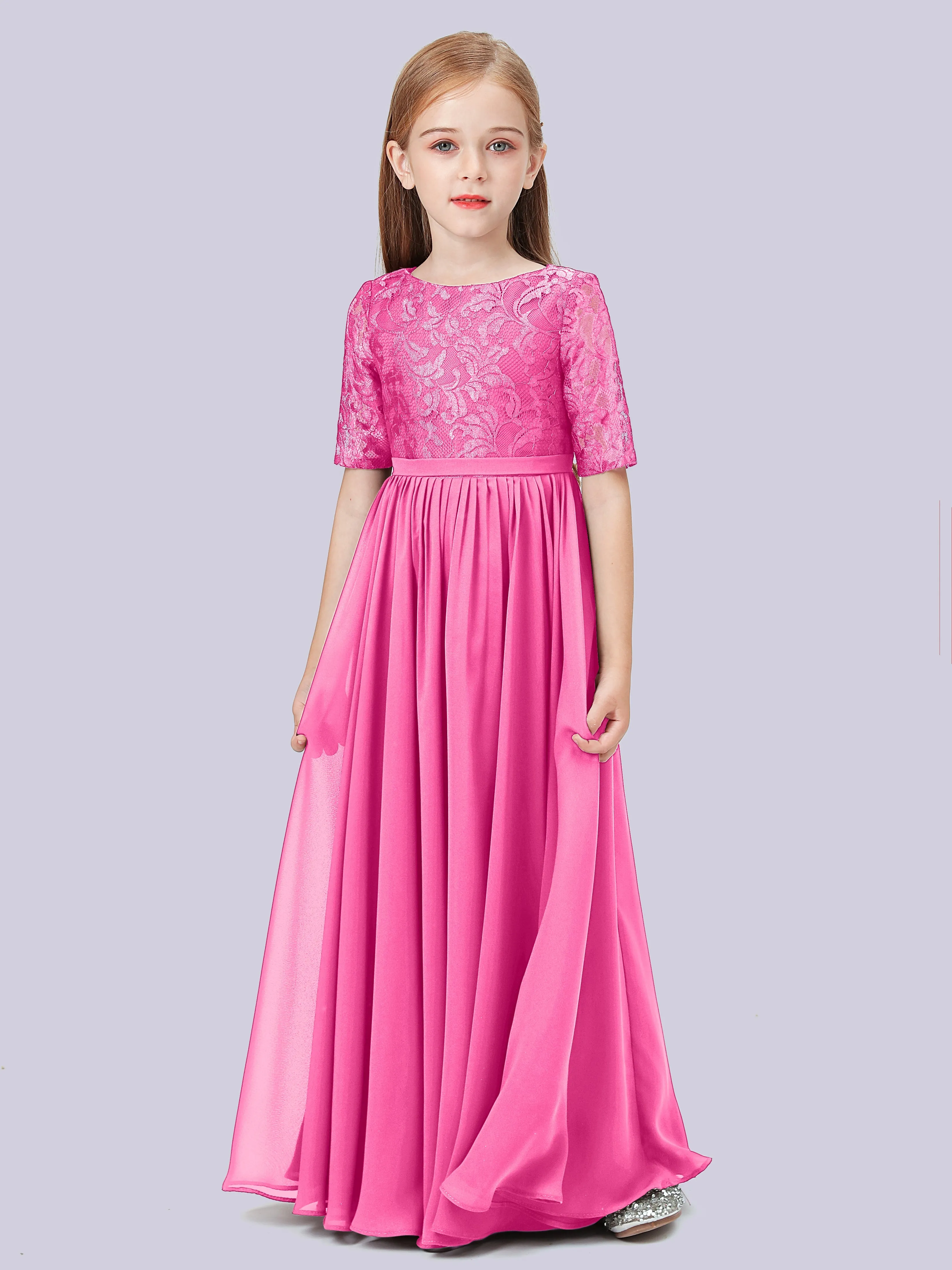 Half Sleeves Lace Junior Bridesmaid Dress