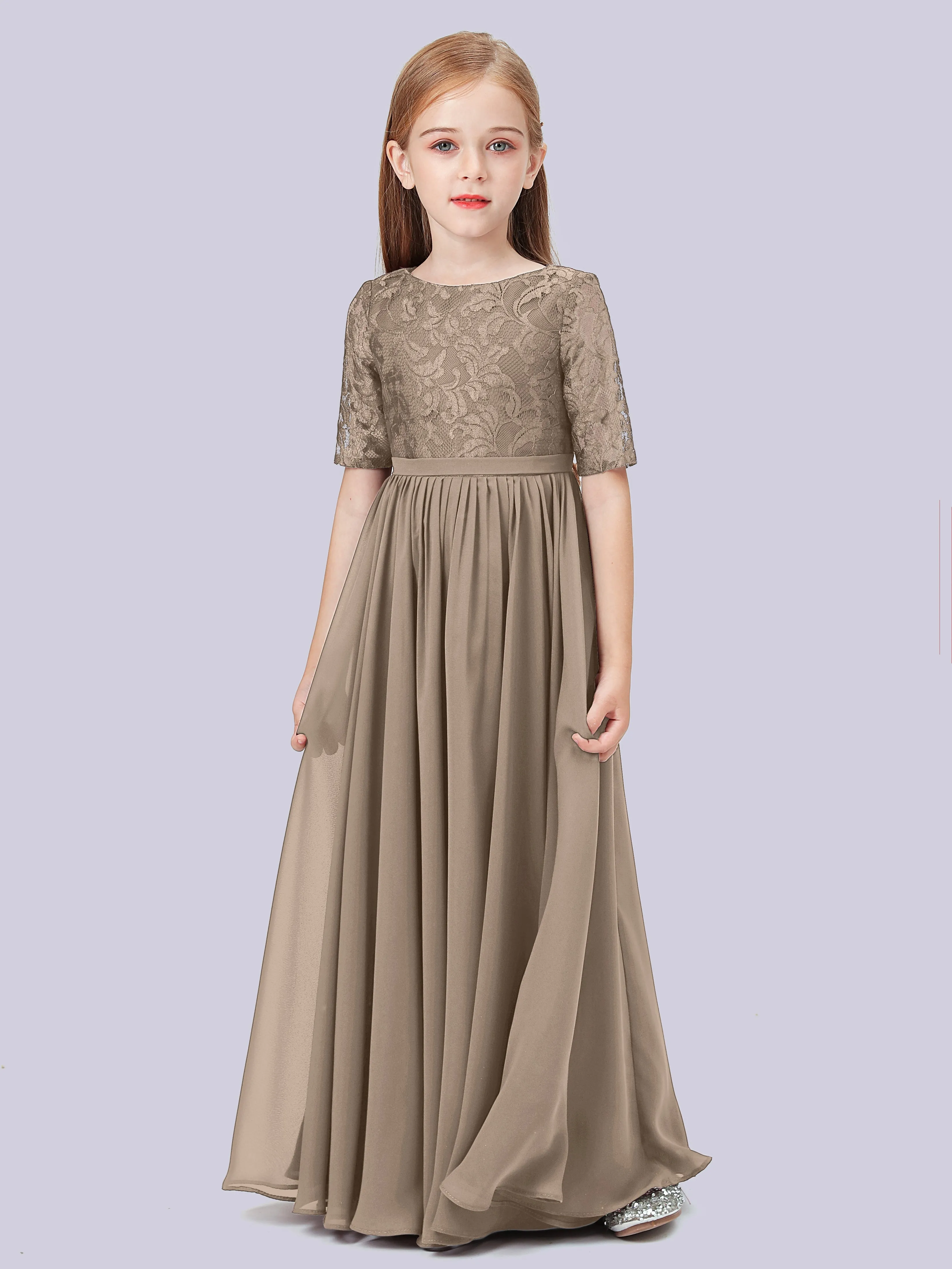 Half Sleeves Lace Junior Bridesmaid Dress