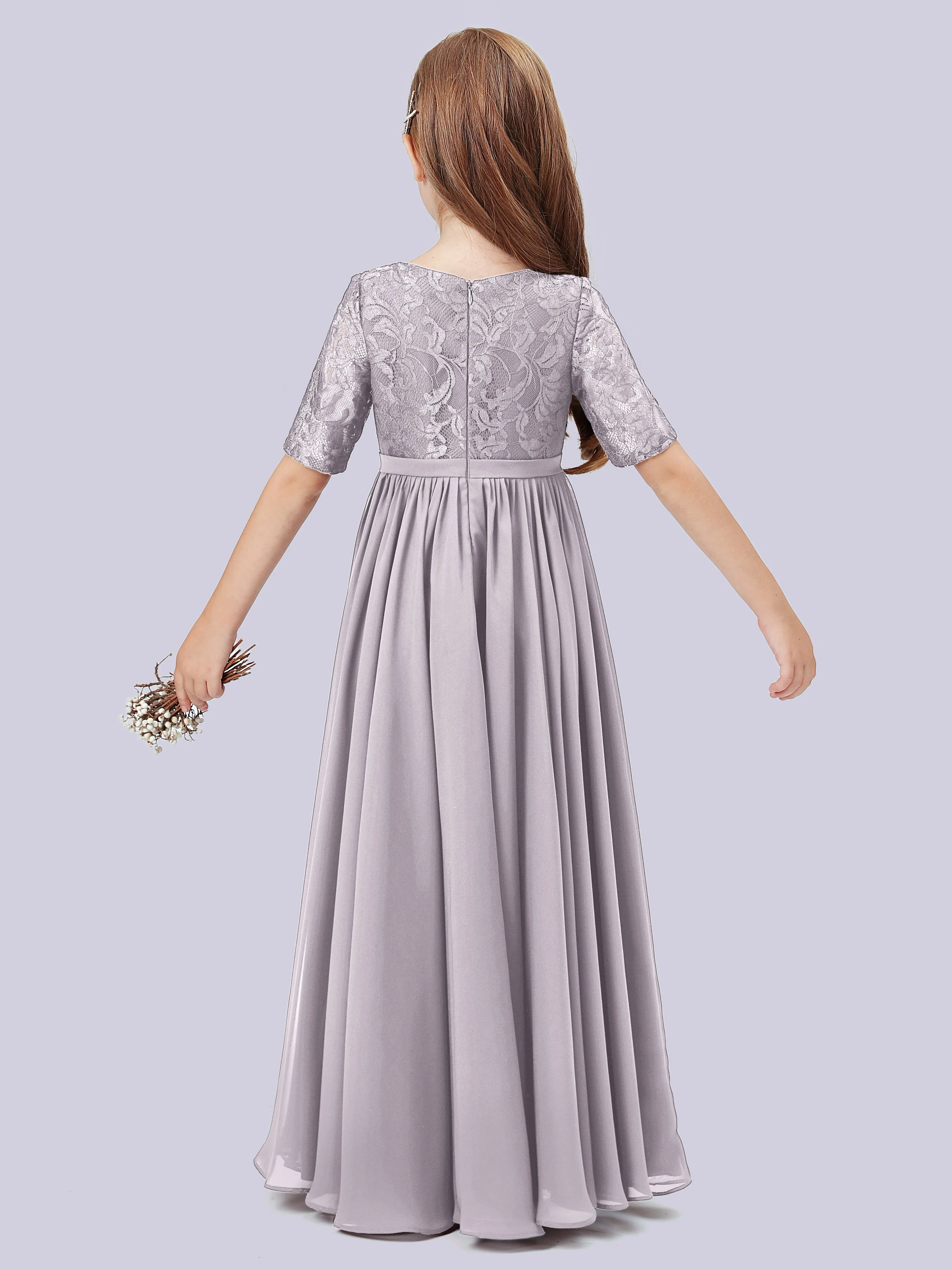 Half Sleeves Lace Junior Bridesmaid Dress