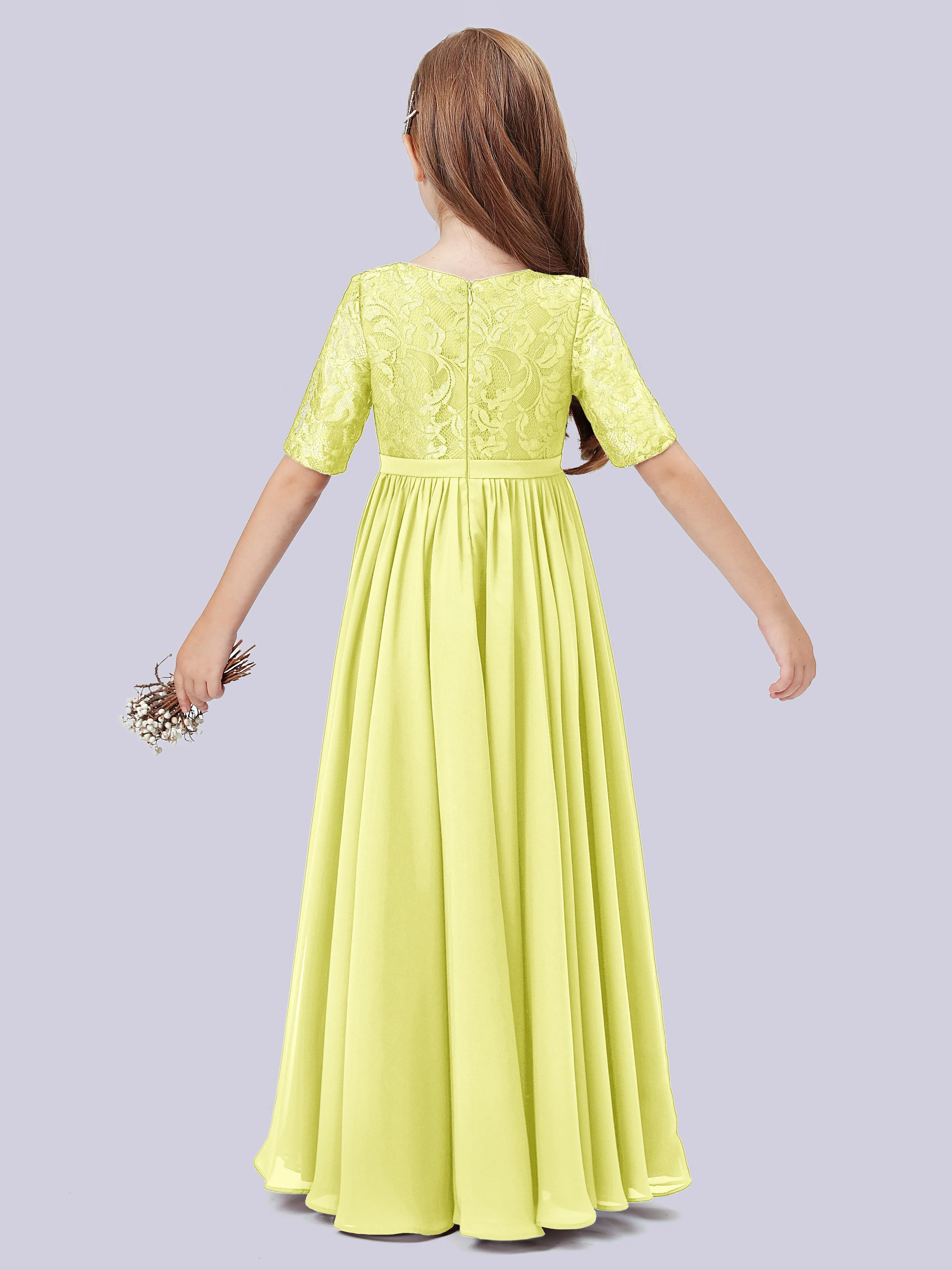 Half Sleeves Lace Junior Bridesmaid Dress