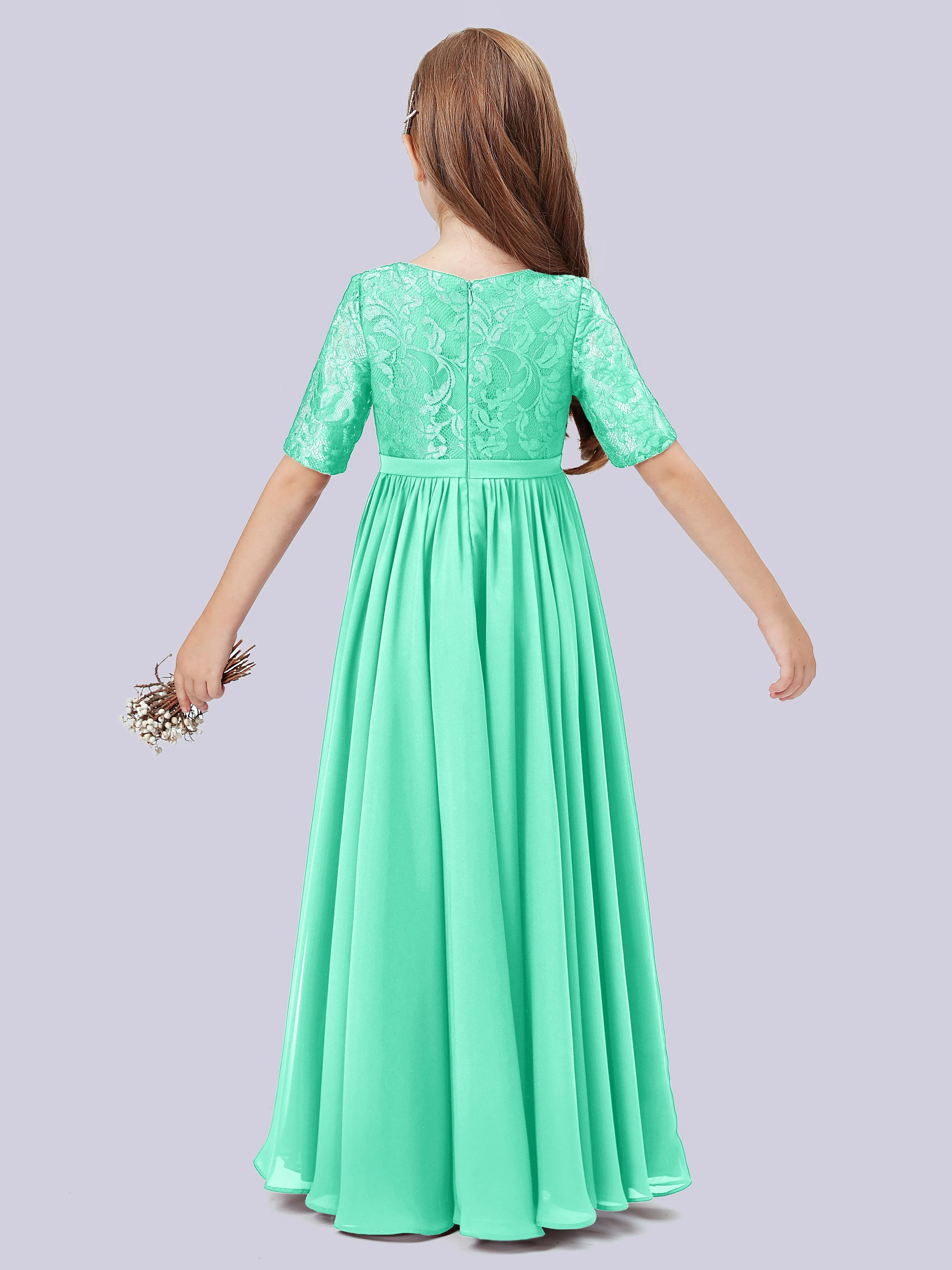 Half Sleeves Lace Junior Bridesmaid Dress