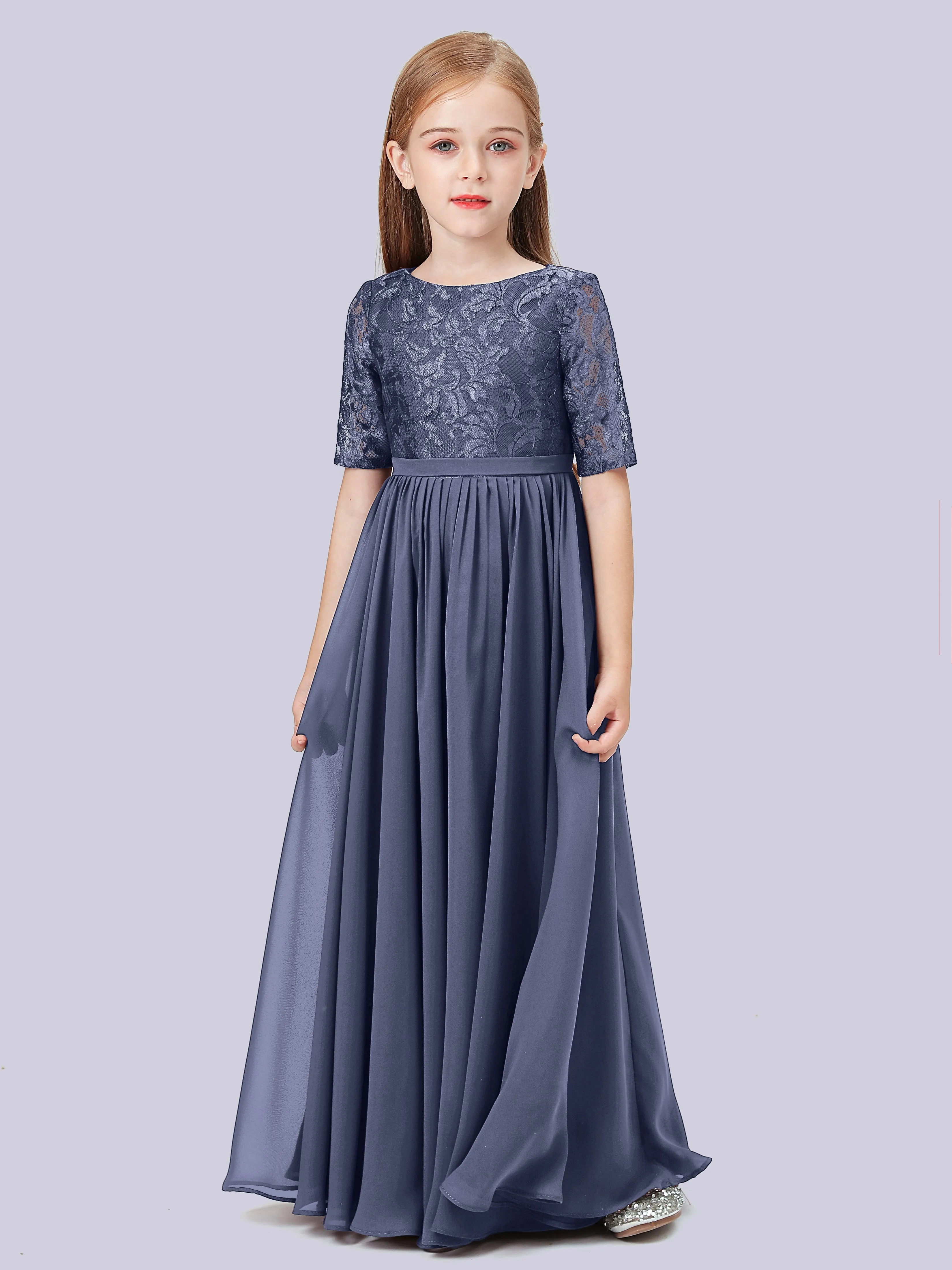 Half Sleeves Lace Junior Bridesmaid Dress