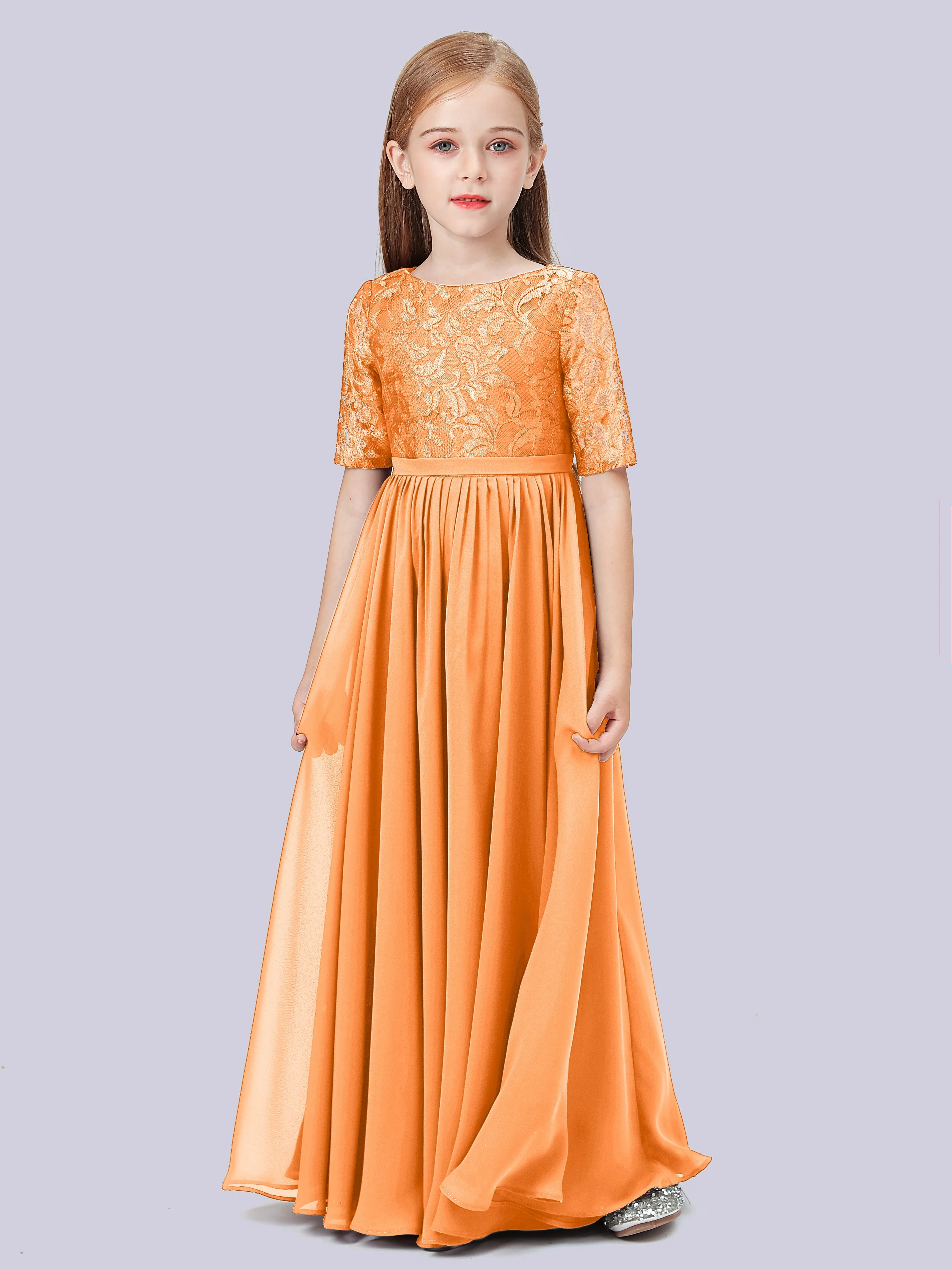 Half Sleeves Lace Junior Bridesmaid Dress