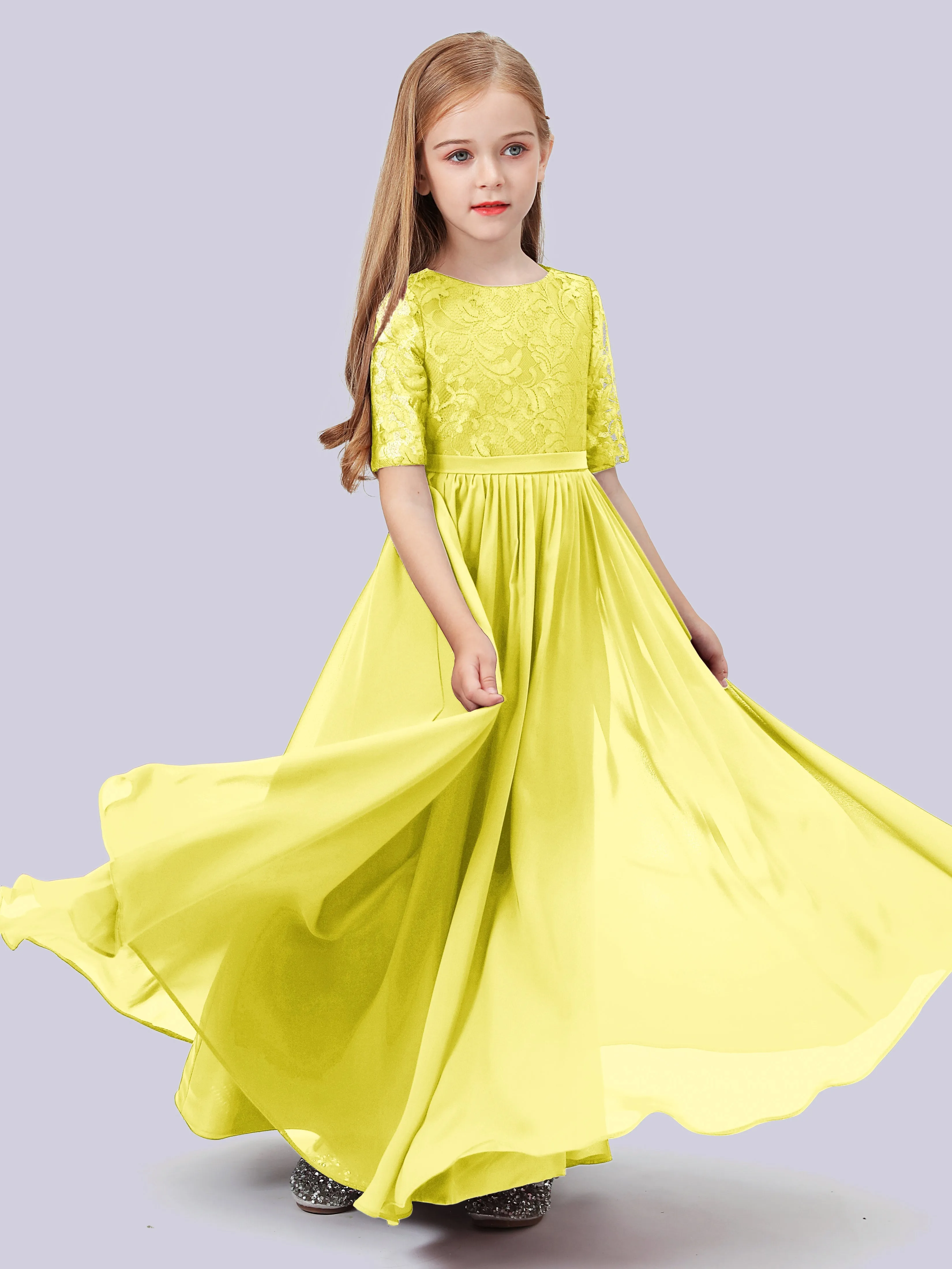 Half Sleeves Lace Junior Bridesmaid Dress