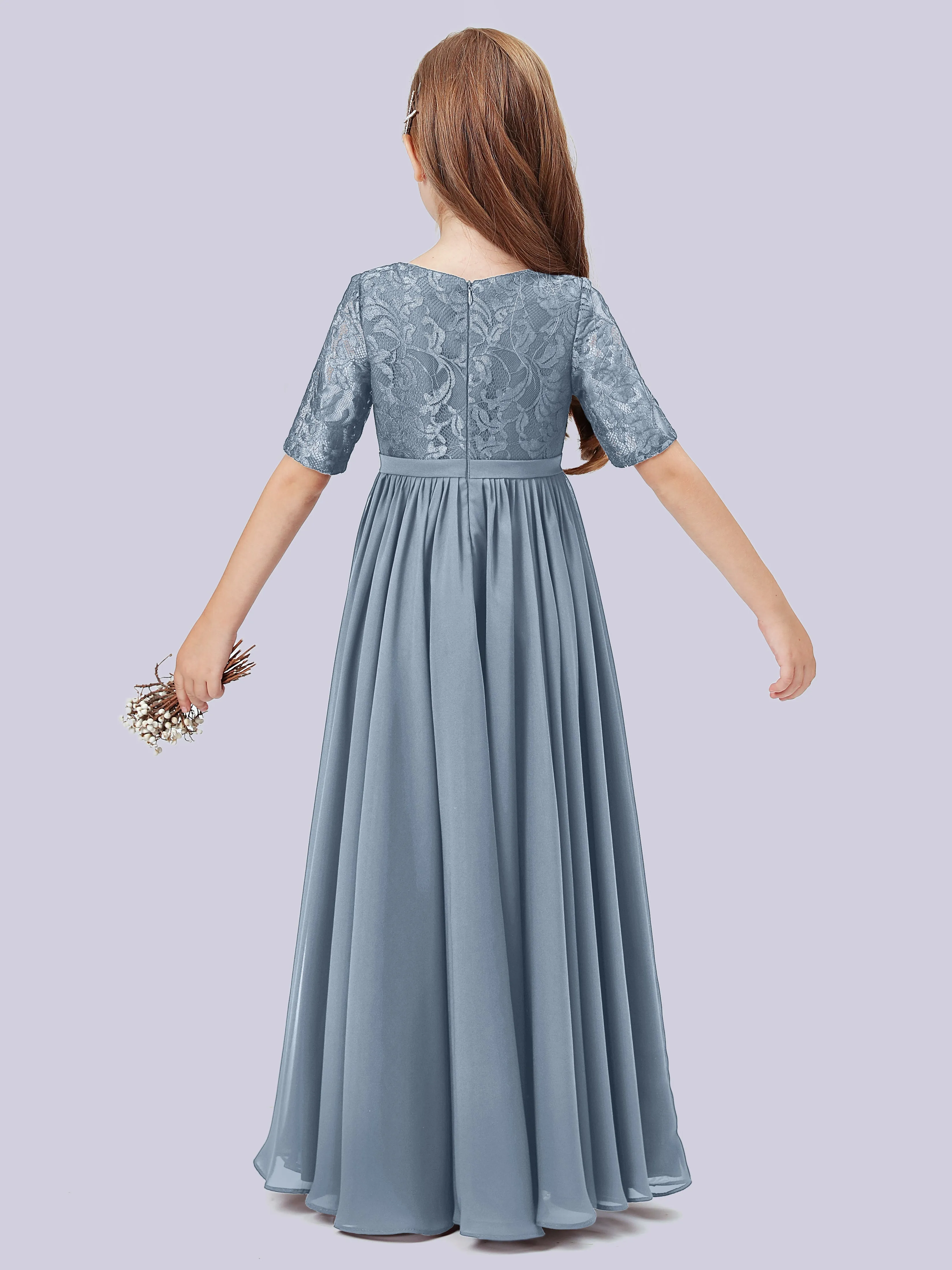 Half Sleeves Lace Junior Bridesmaid Dress