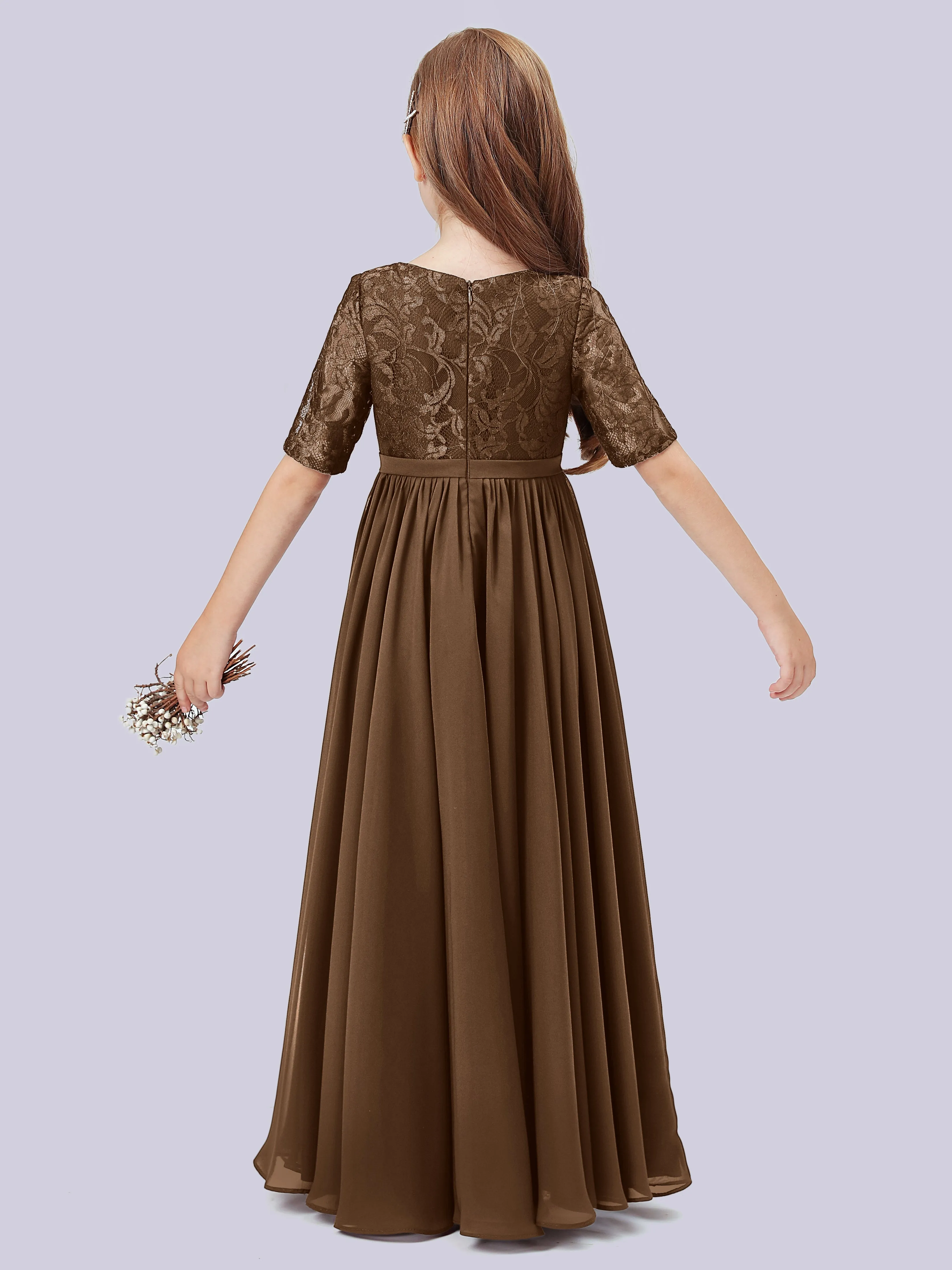 Half Sleeves Lace Junior Bridesmaid Dress