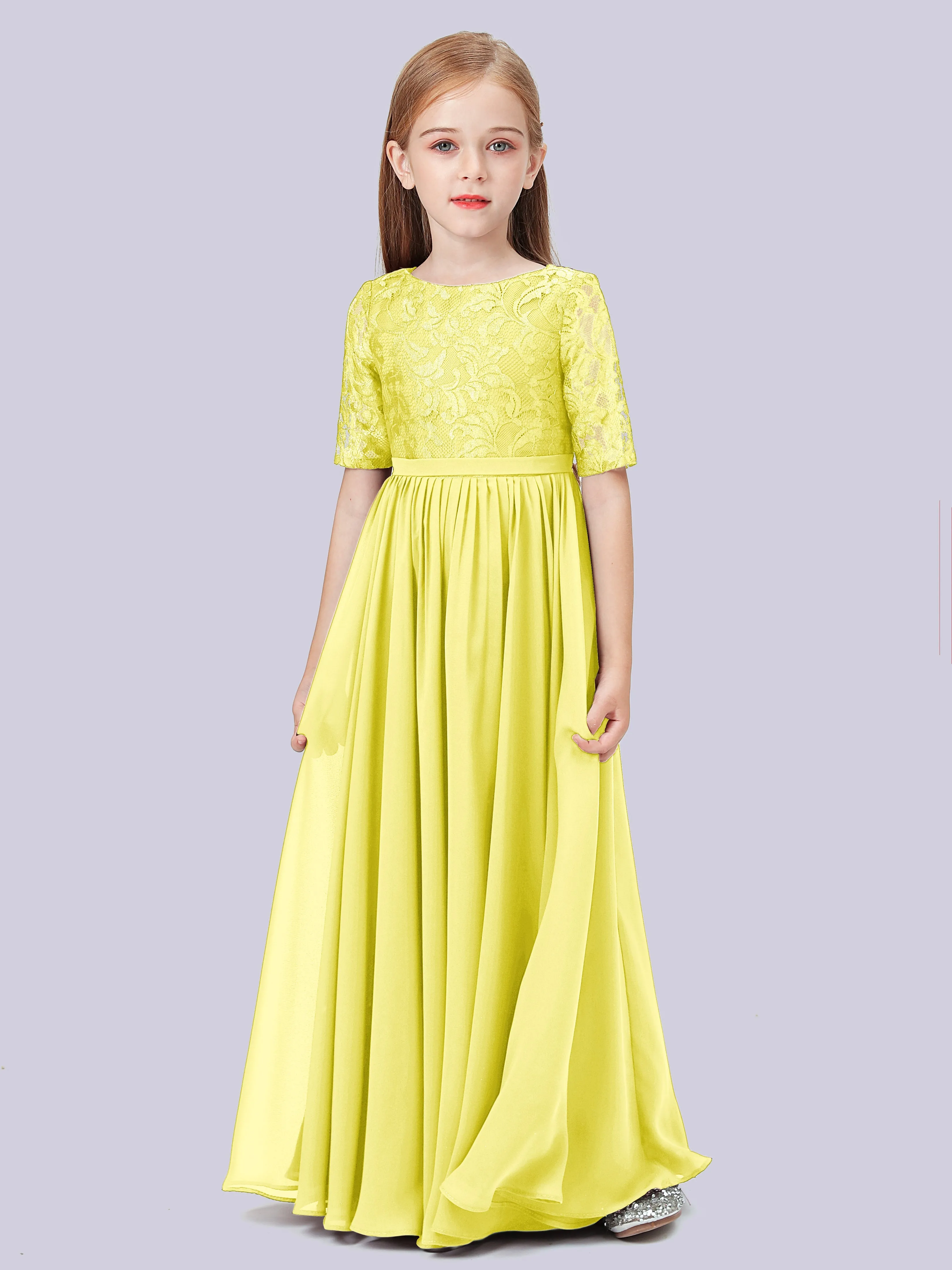 Half Sleeves Lace Junior Bridesmaid Dress